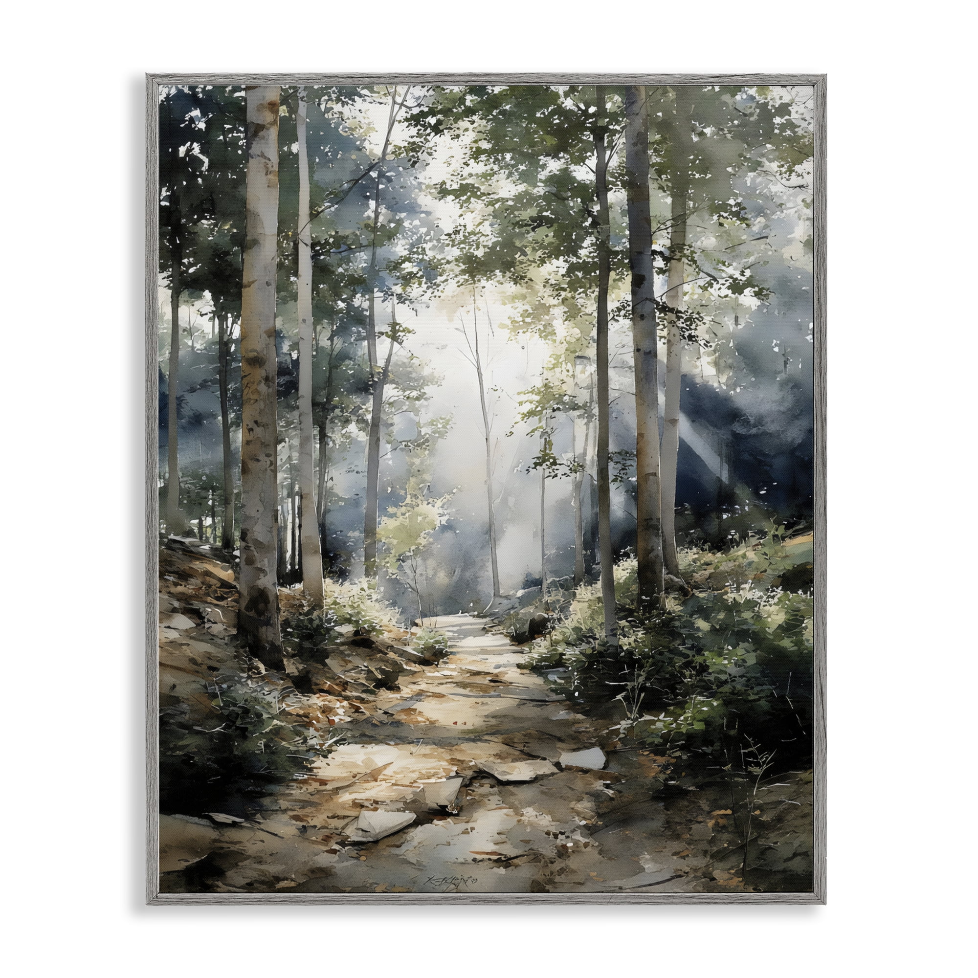 Stupell Industries Through The Woods Pathway Gray Framed Giclee Art, design by Franklyn Gregory