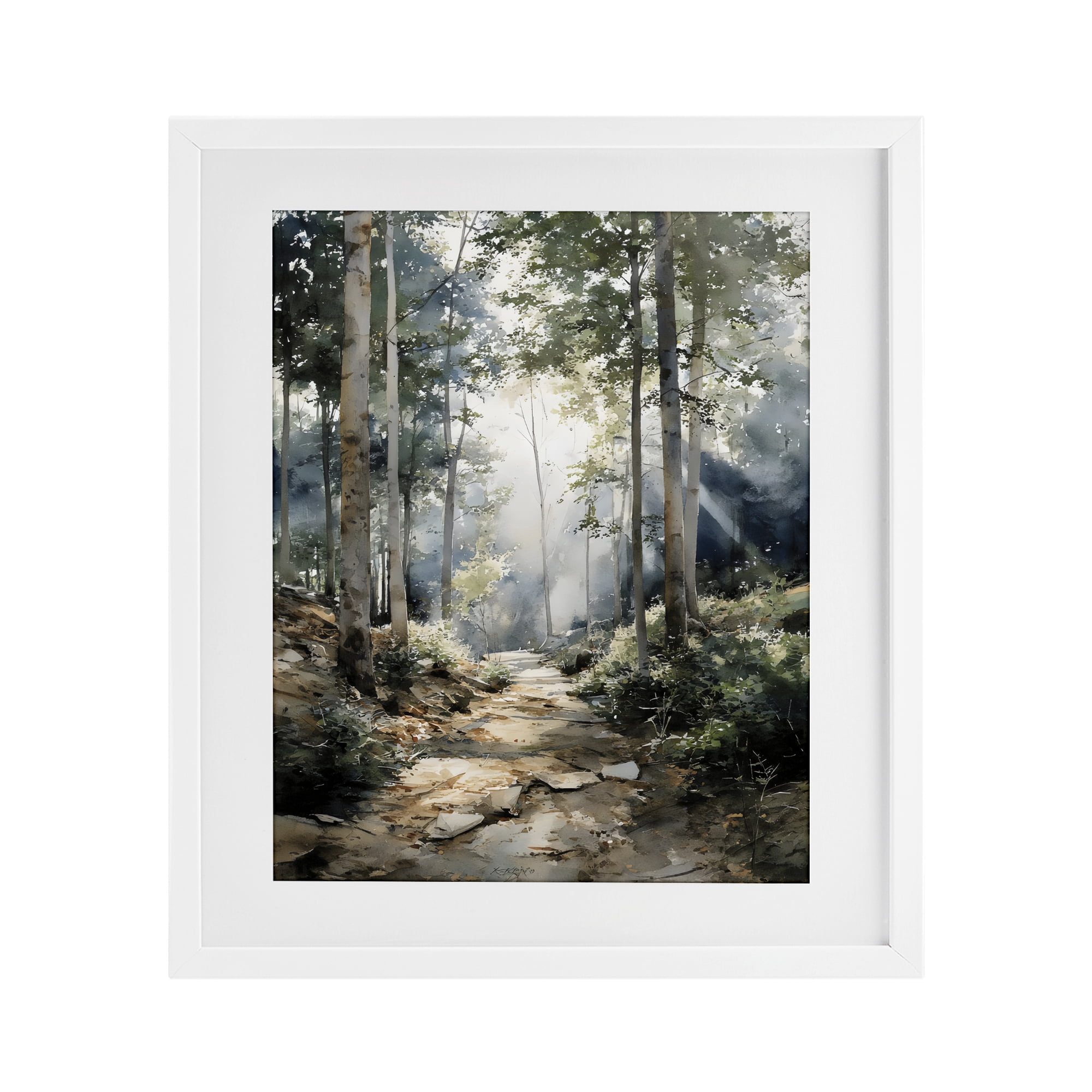 Stupell Industries Through The Woods Pathway White Framed Print Under Glass, design by Franklyn Gregory