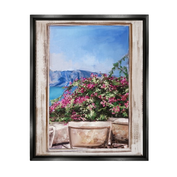 Stupell Industries Through Window View Seaside Flower Garden Scene Painting Jet Black Floating Framed Canvas Print Wall Art, Design by Ziwei Li
