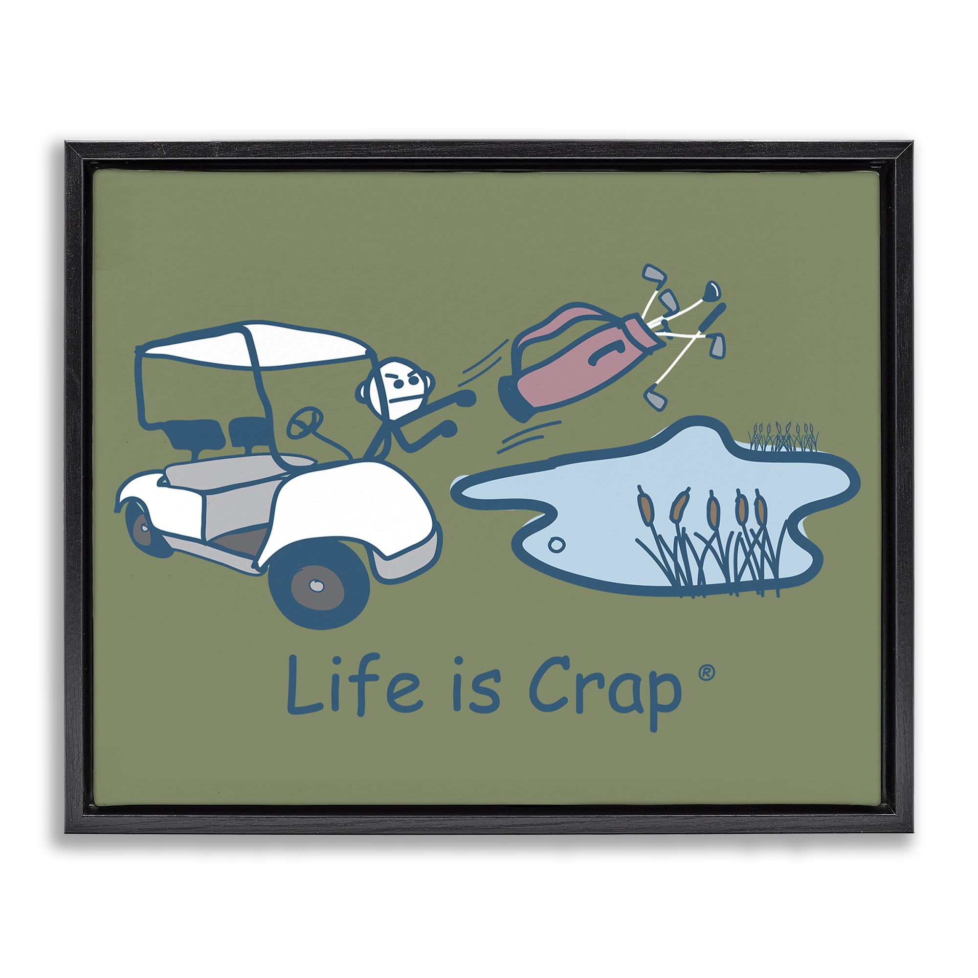 Stupell Industries Throwing Golf Clubs Novelty & Humor Painting Black Floater Framed Canvas Art Print Wall Art, 21 x 17