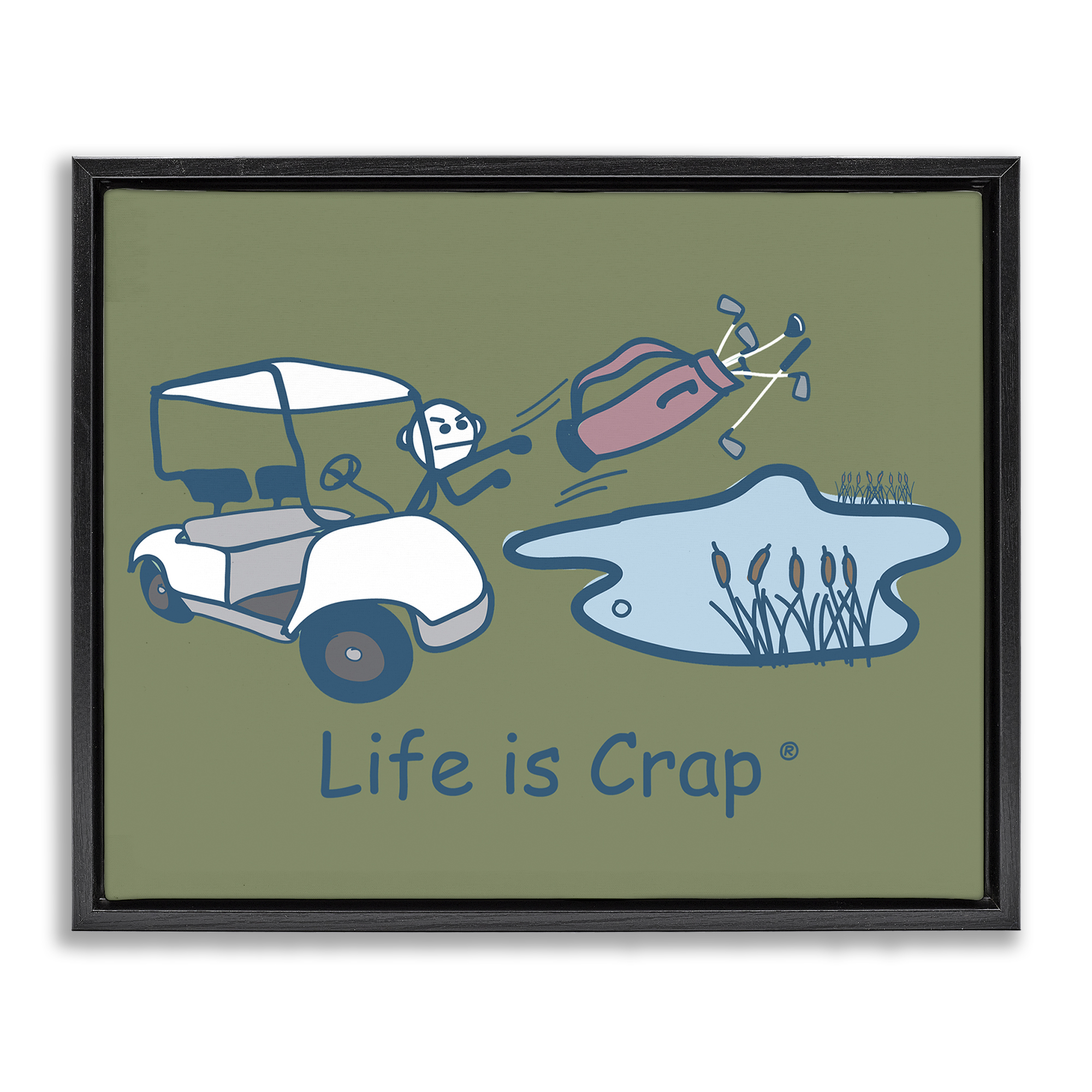 Stupell Industries Throwing Golf Clubs Novelty & Humor Painting Black Floater Framed Canvas Art Print Wall Art, 31 x 25