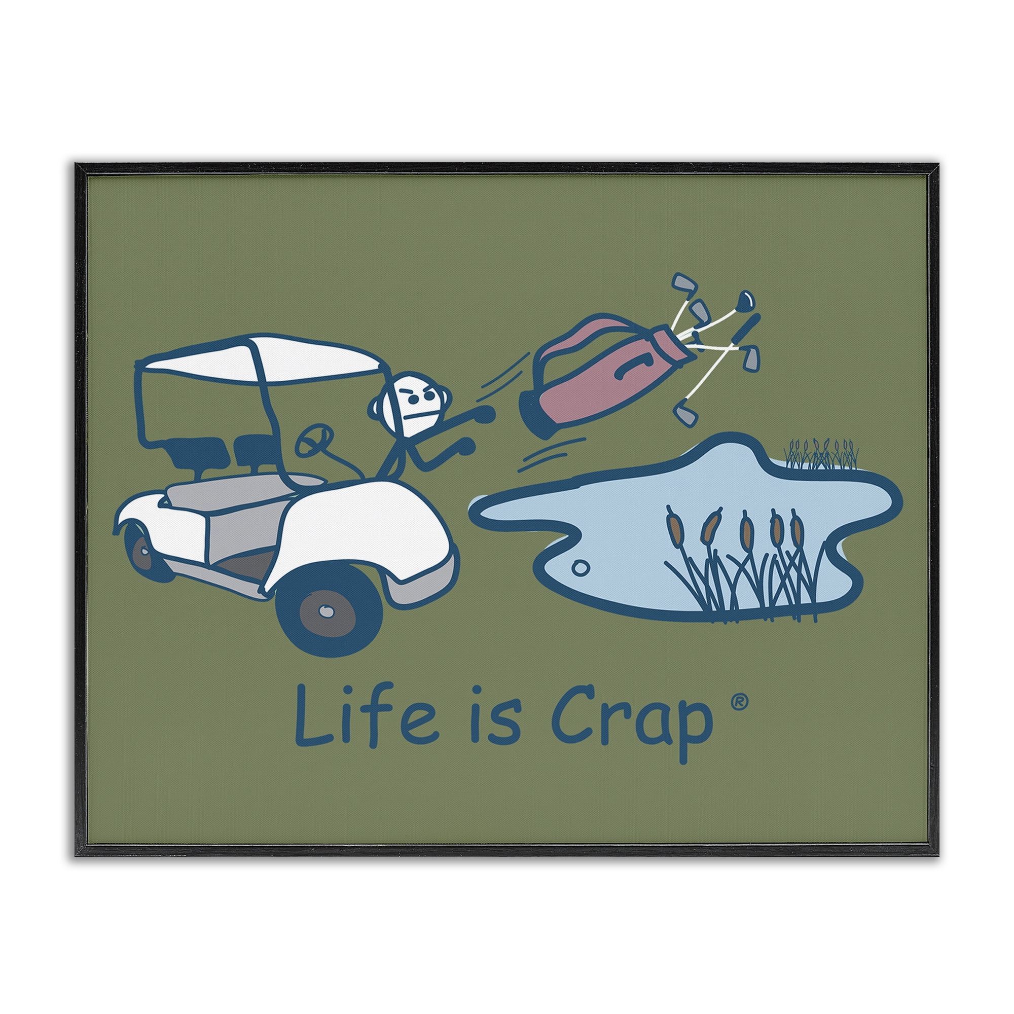 Stupell Industries Throwing Golf Clubs Novelty & Humor Painting Black Framed Art Print Wall Art, 14 x 11