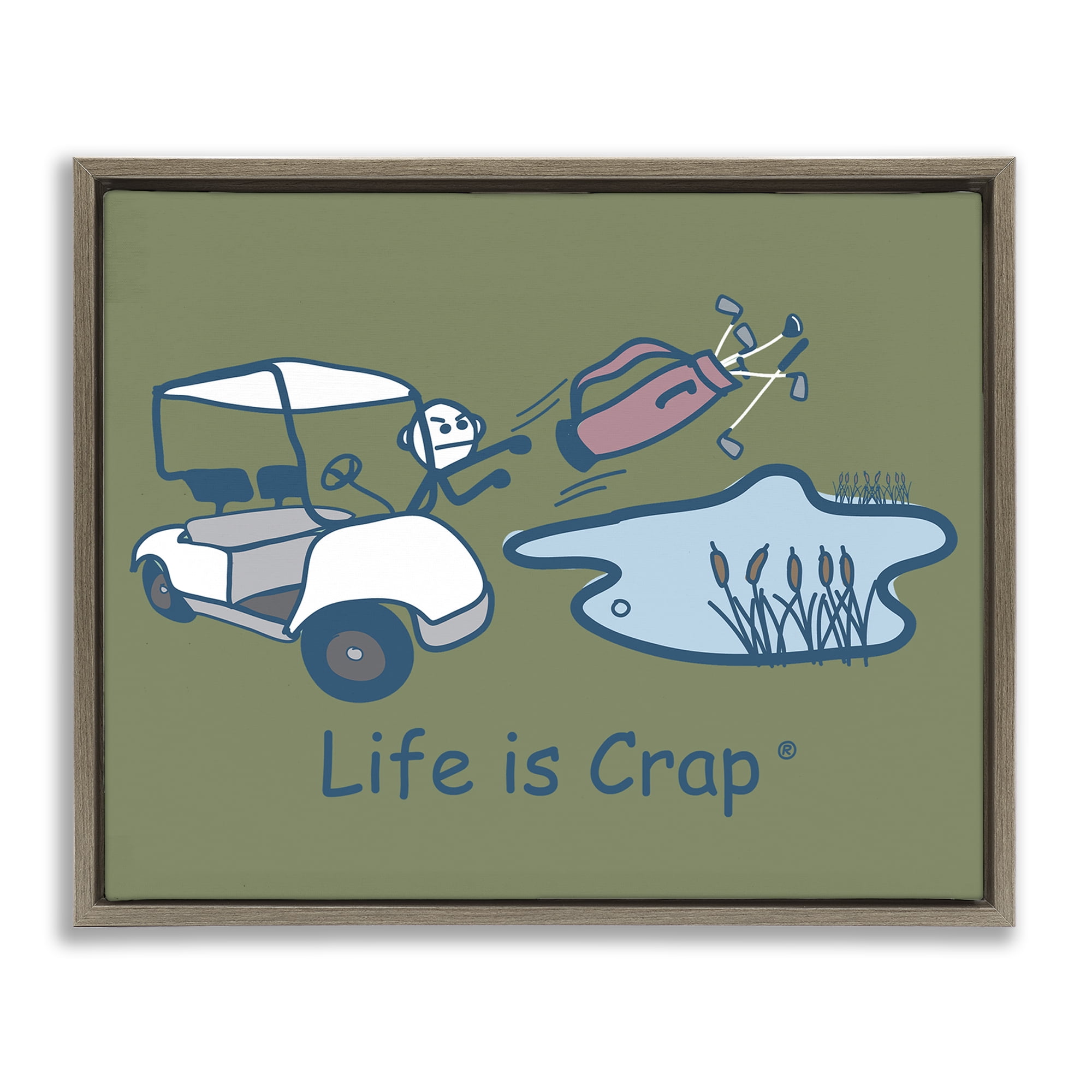 Stupell Industries Throwing Golf Clubs Novelty & Humor Painting Brown Floater Framed Canvas Art Print Wall Art, 21 x 17