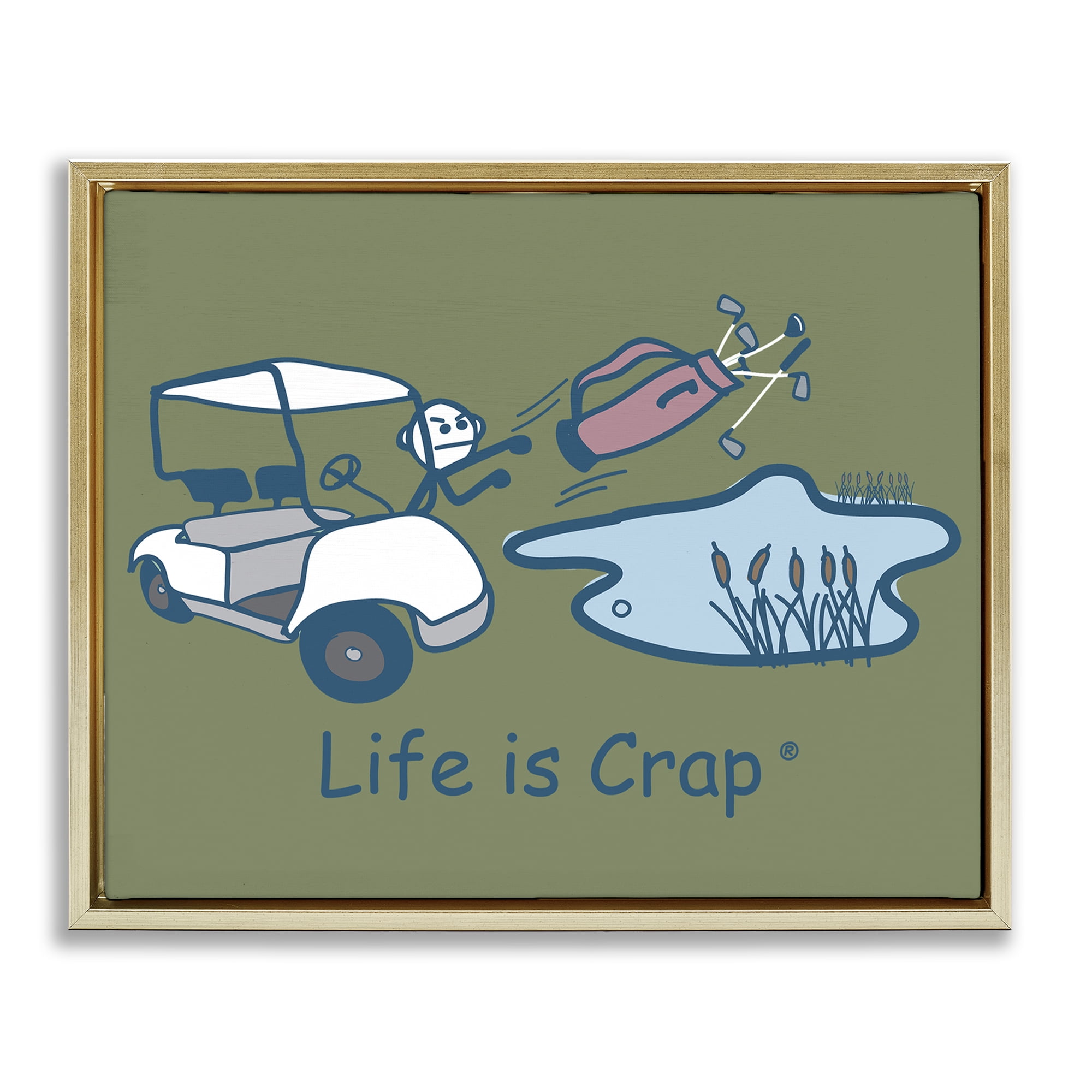 Stupell Industries Throwing Golf Clubs Novelty & Humor Painting Gold Floater Framed Canvas Art Print Wall Art, 31 x 25