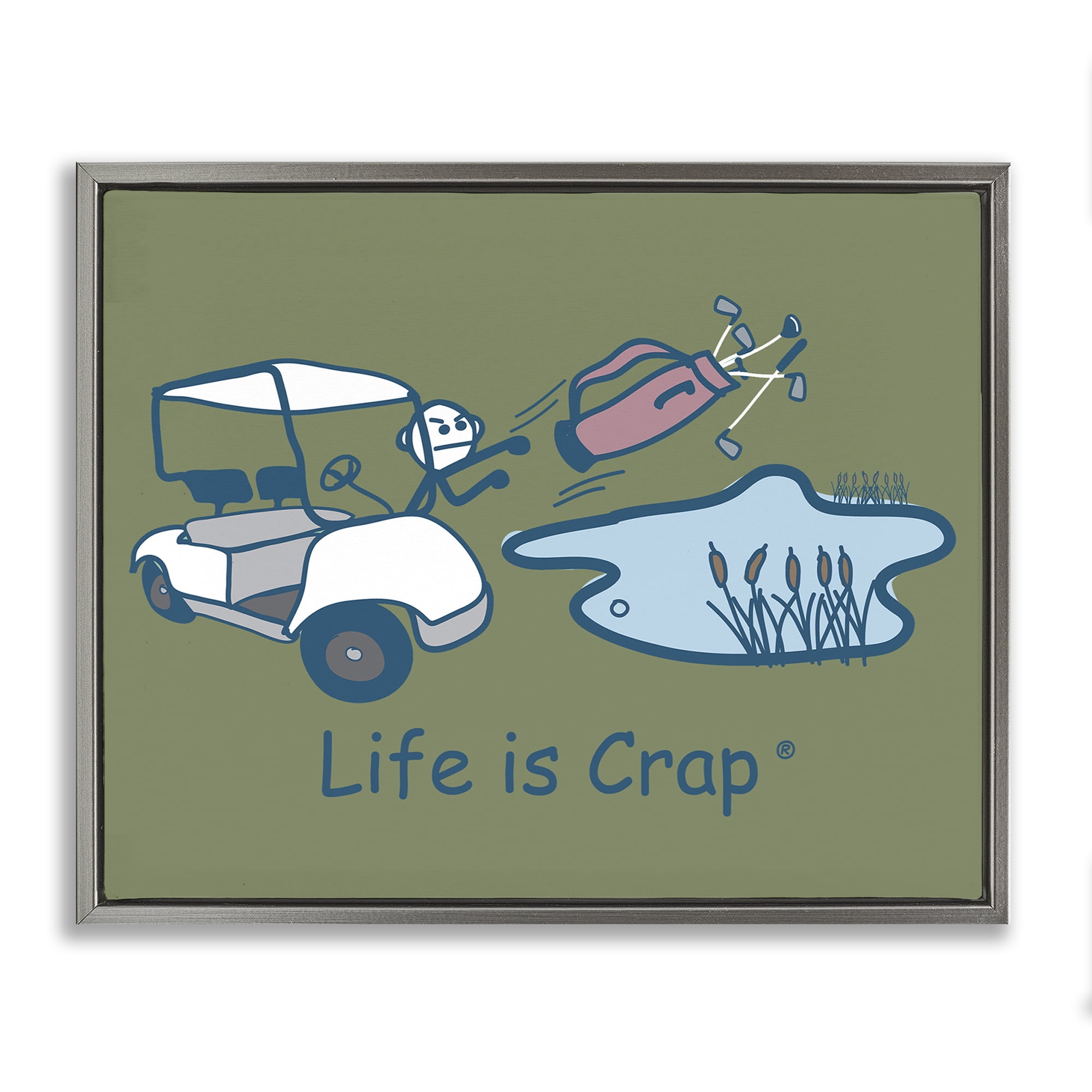 Stupell Industries Throwing Golf Clubs Novelty & Humor Painting Gray Floater Framed Canvas Art Print Wall Art, 31 x 25