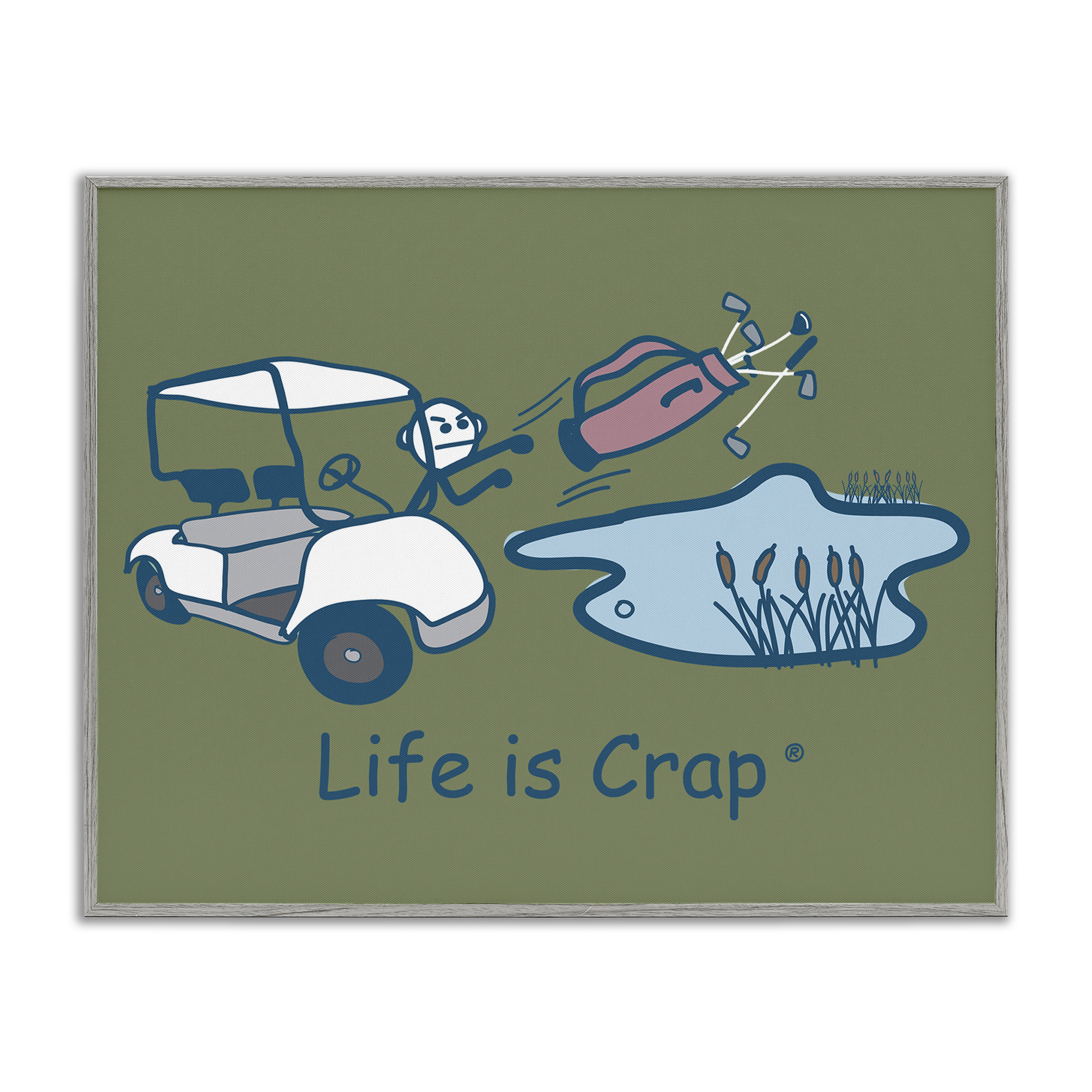 Stupell Industries Throwing Golf Clubs Novelty & Humor Painting Gray Framed Art Print Wall Art, 14 x 11