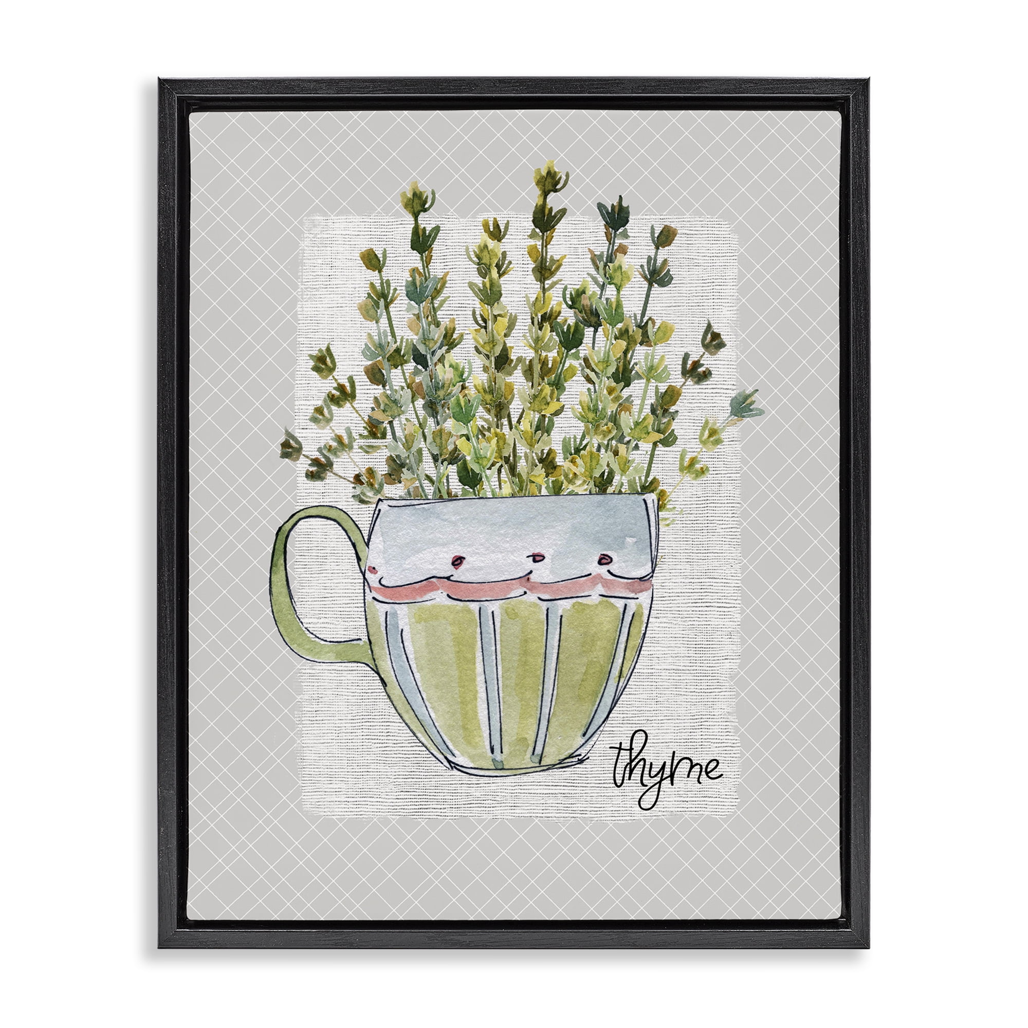 Stupell Industries Thyme Herb Mug Black Framed Floater Canvas Wall Art, design by Livi Finn