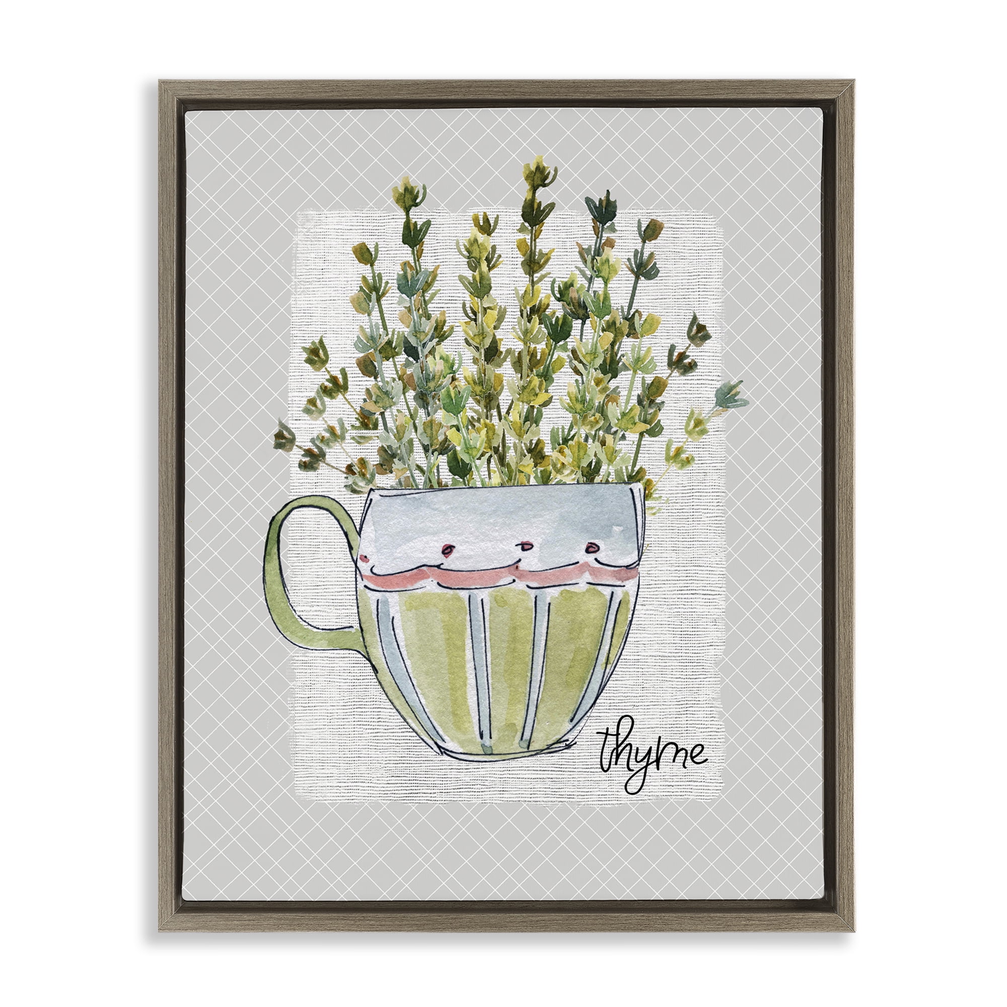 Stupell Industries Thyme Herb Mug Brown Framed Floater Canvas Wall Art, design by Livi Finn