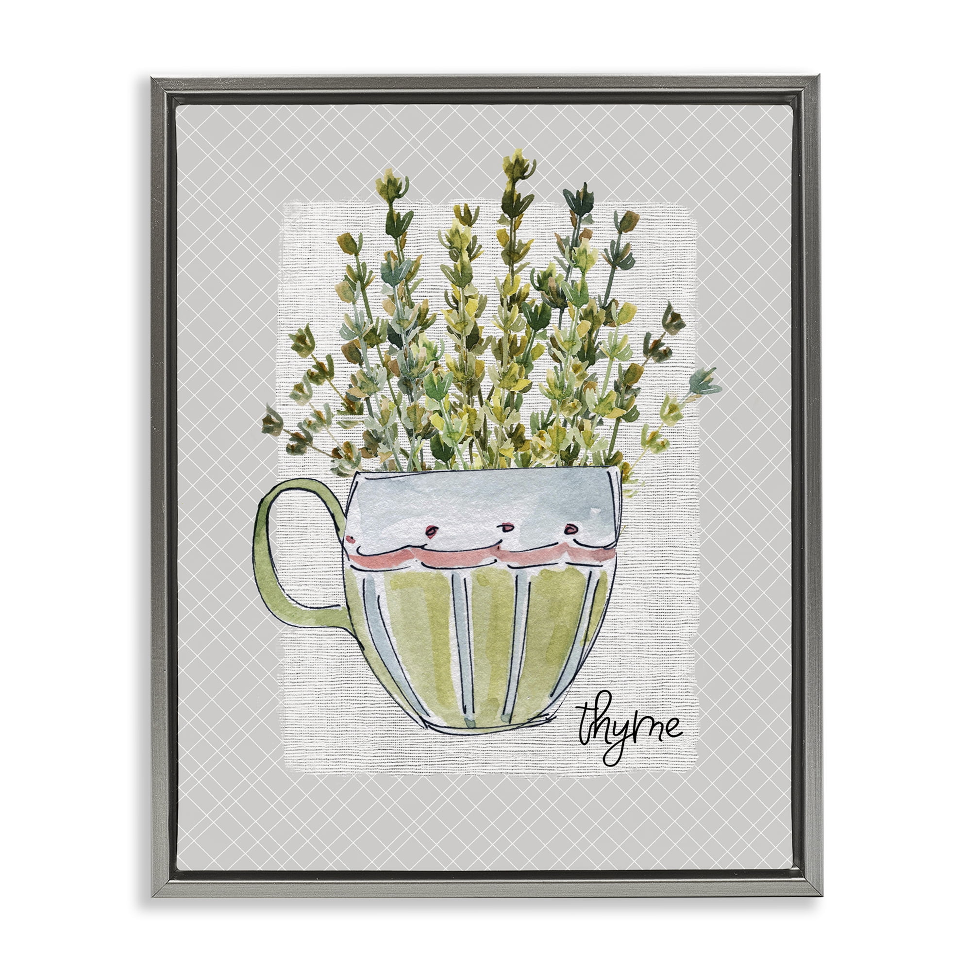 Stupell Industries Thyme Herb Mug Gray Framed Floater Canvas Wall Art, design by Livi Finn