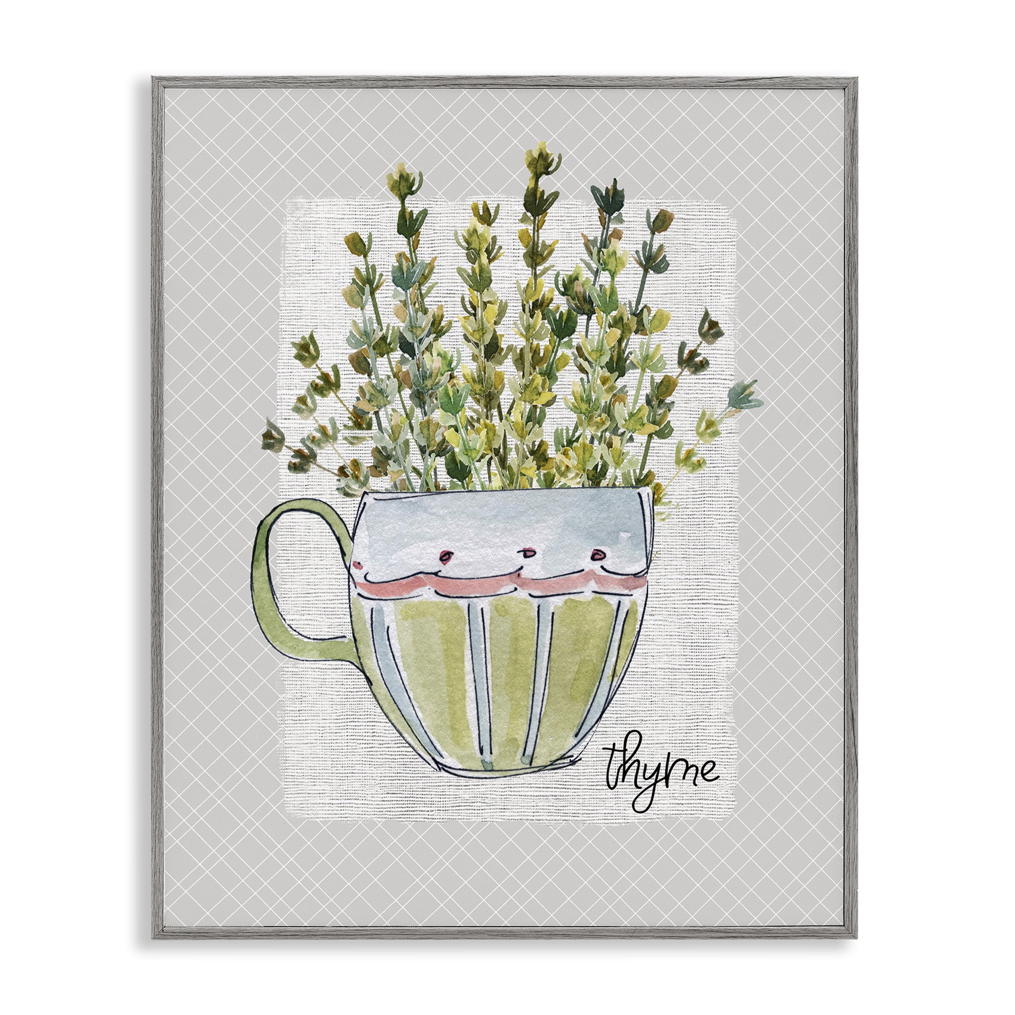 Stupell Industries Thyme Herb Mug Gray Framed Giclee Art, design by Livi Finn