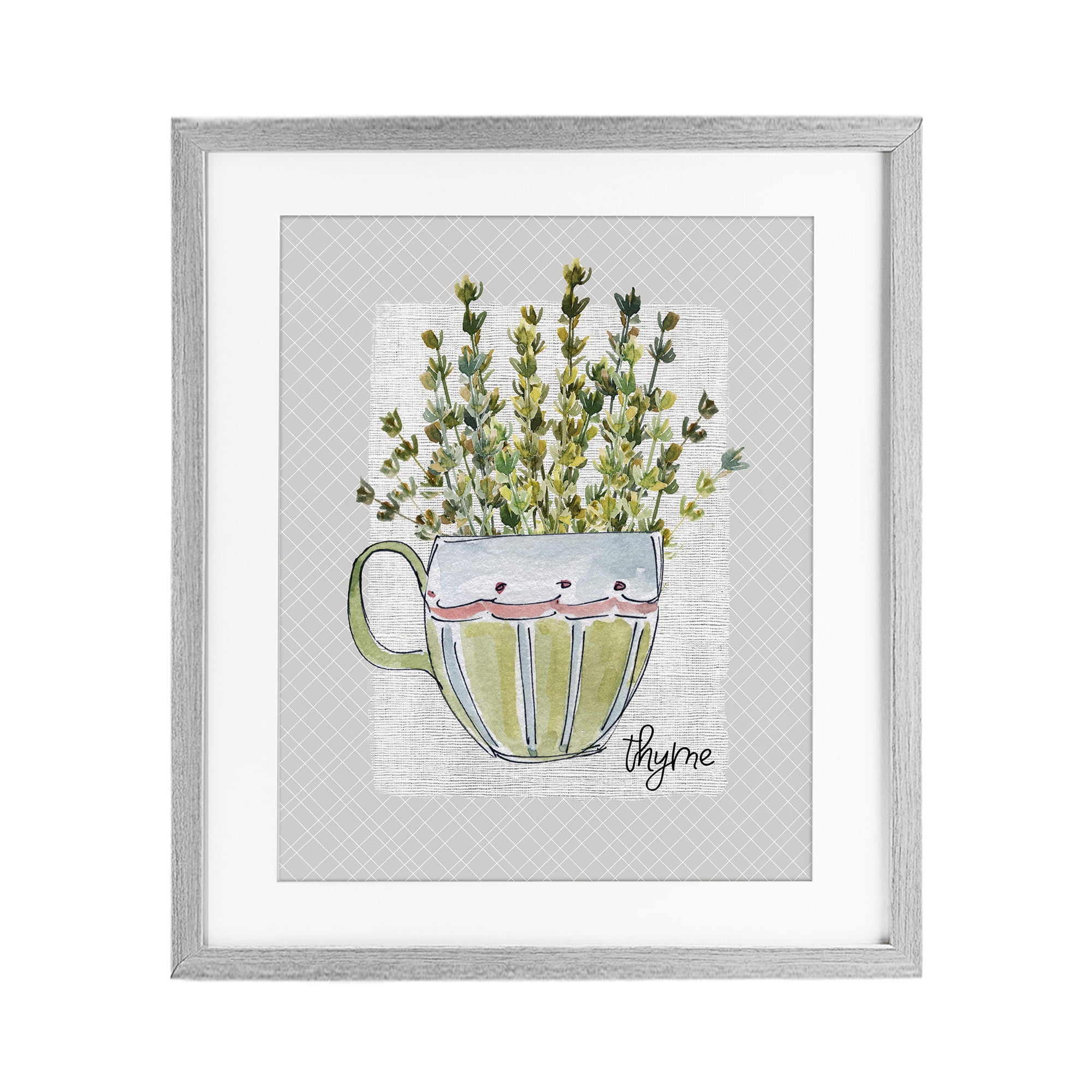 Stupell Industries Thyme Herb Mug Gray Framed Print Under Glass, design by Livi Finn