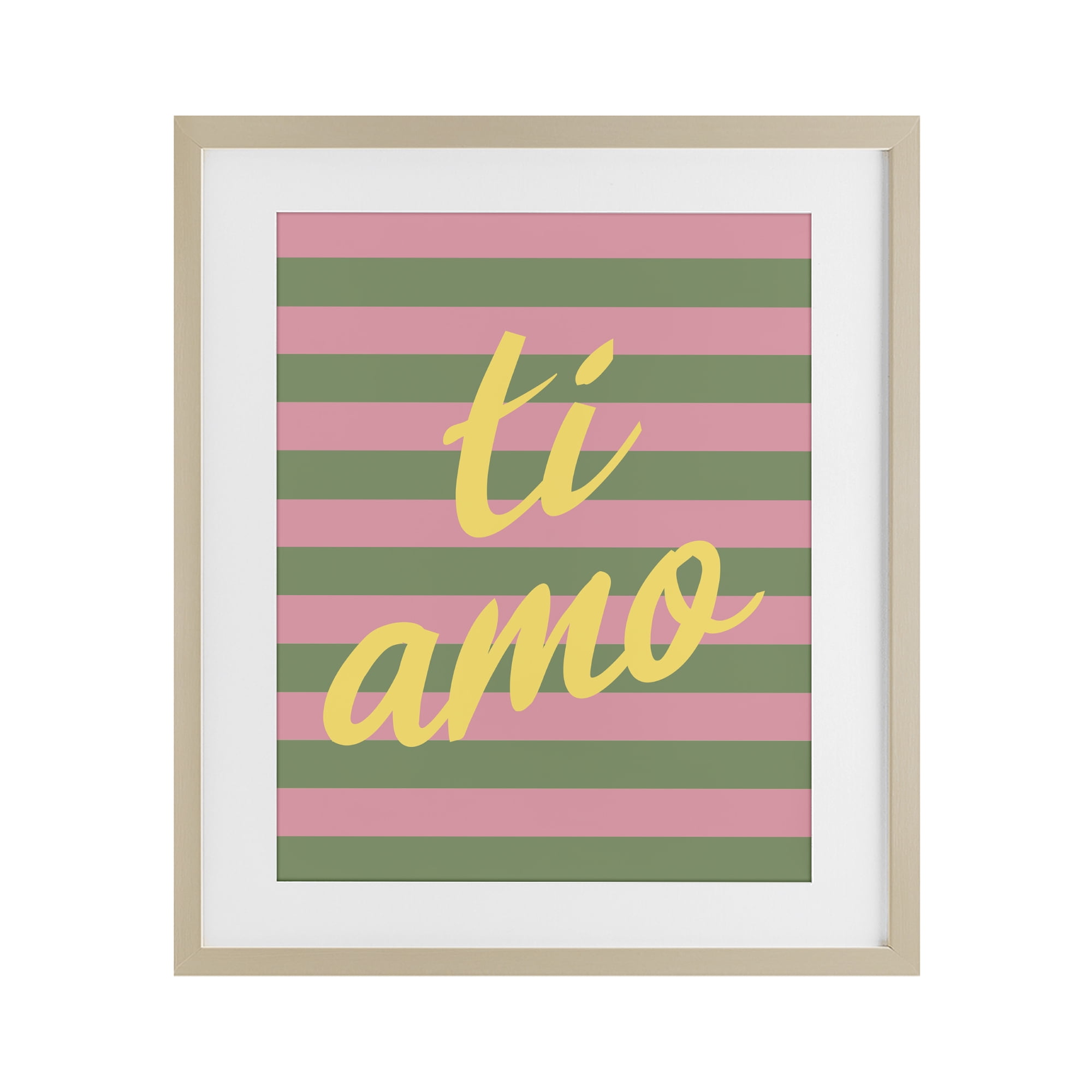 Stupell Industries Ti Amo Pink Green Stripes Birch Framed Print Under Glass, design by SD Graphics Studio