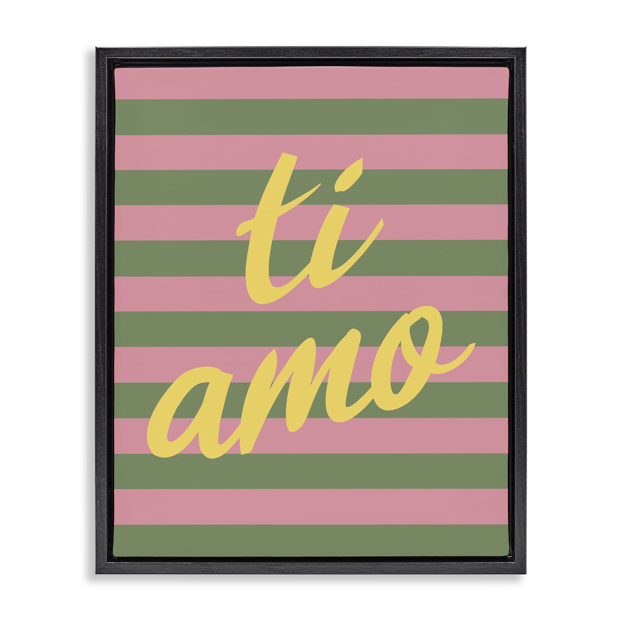 Stupell Industries Ti Amo Pink Green Stripes Black Framed Floater Canvas Wall Art, design by SD Graphics Studio