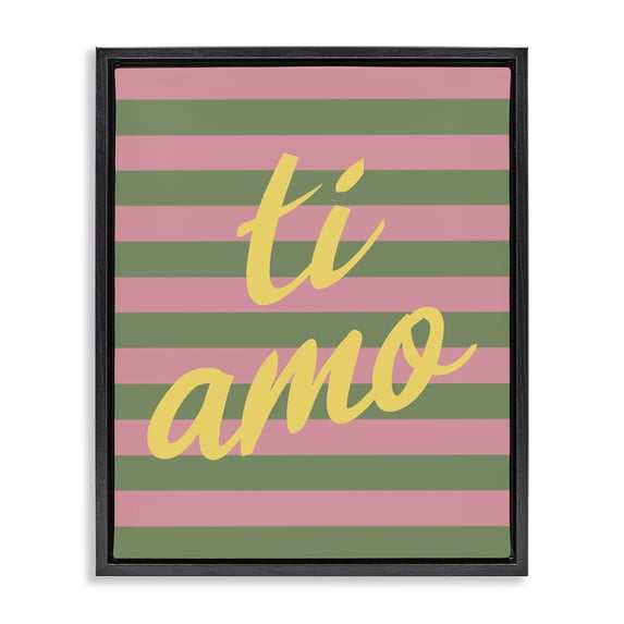Stupell Industries Mid-Century Ti Amo Pink Green Stripes Black Floating Frame Canvas Art, 17 x 21, by SD Graphics Studio