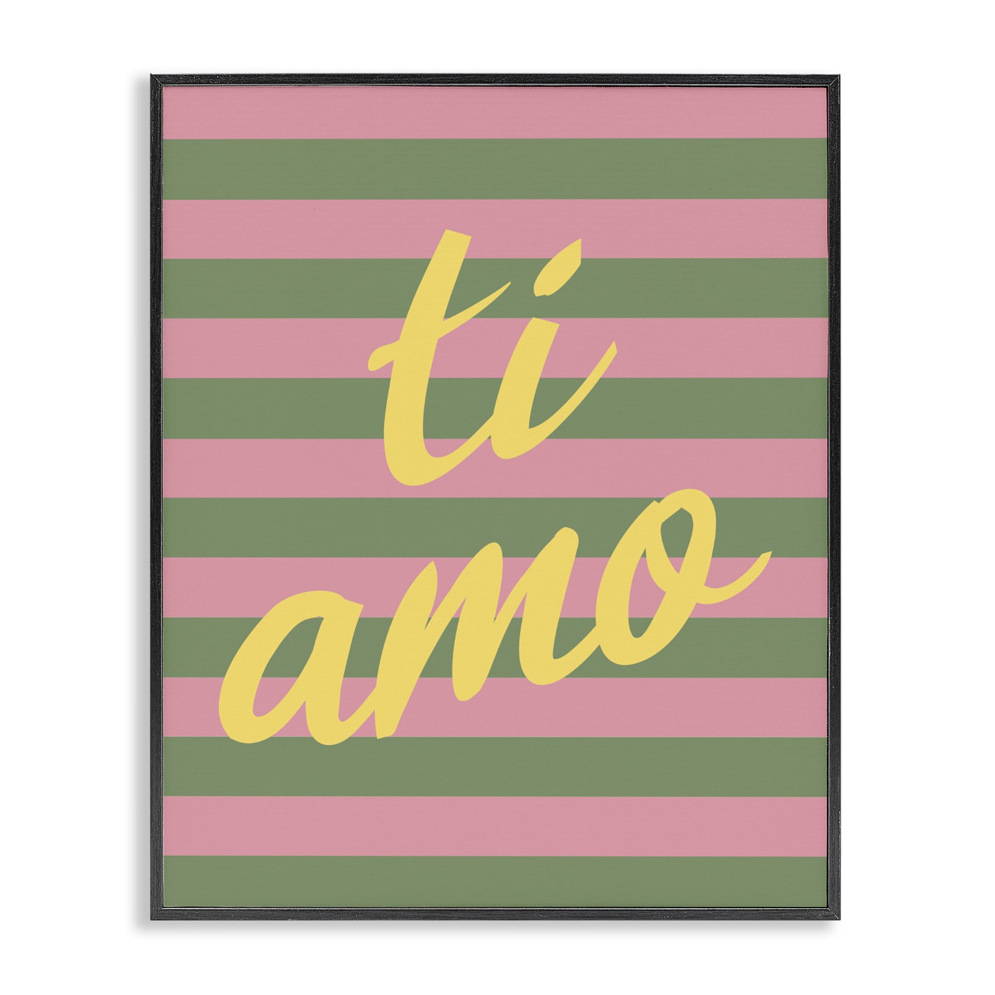 Stupell Industries Ti Amo Pink Green Stripes Black Framed Giclee Art, design by SD Graphics Studio