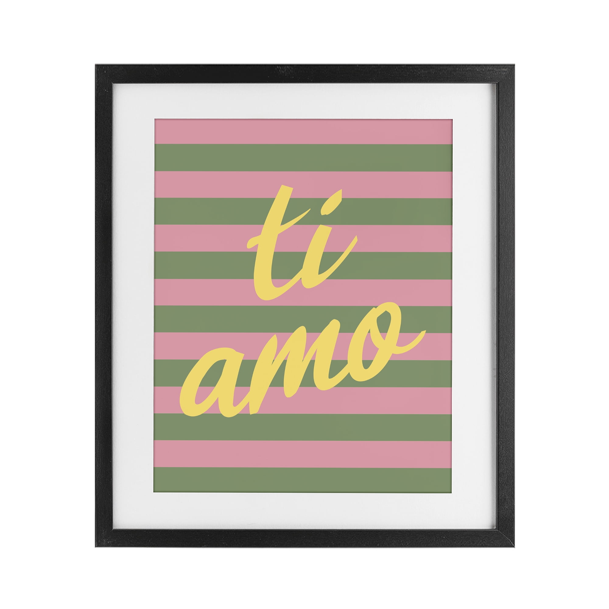 Stupell Industries Ti Amo Pink Green Stripes Black Framed Print Under Glass, design by SD Graphics Studio