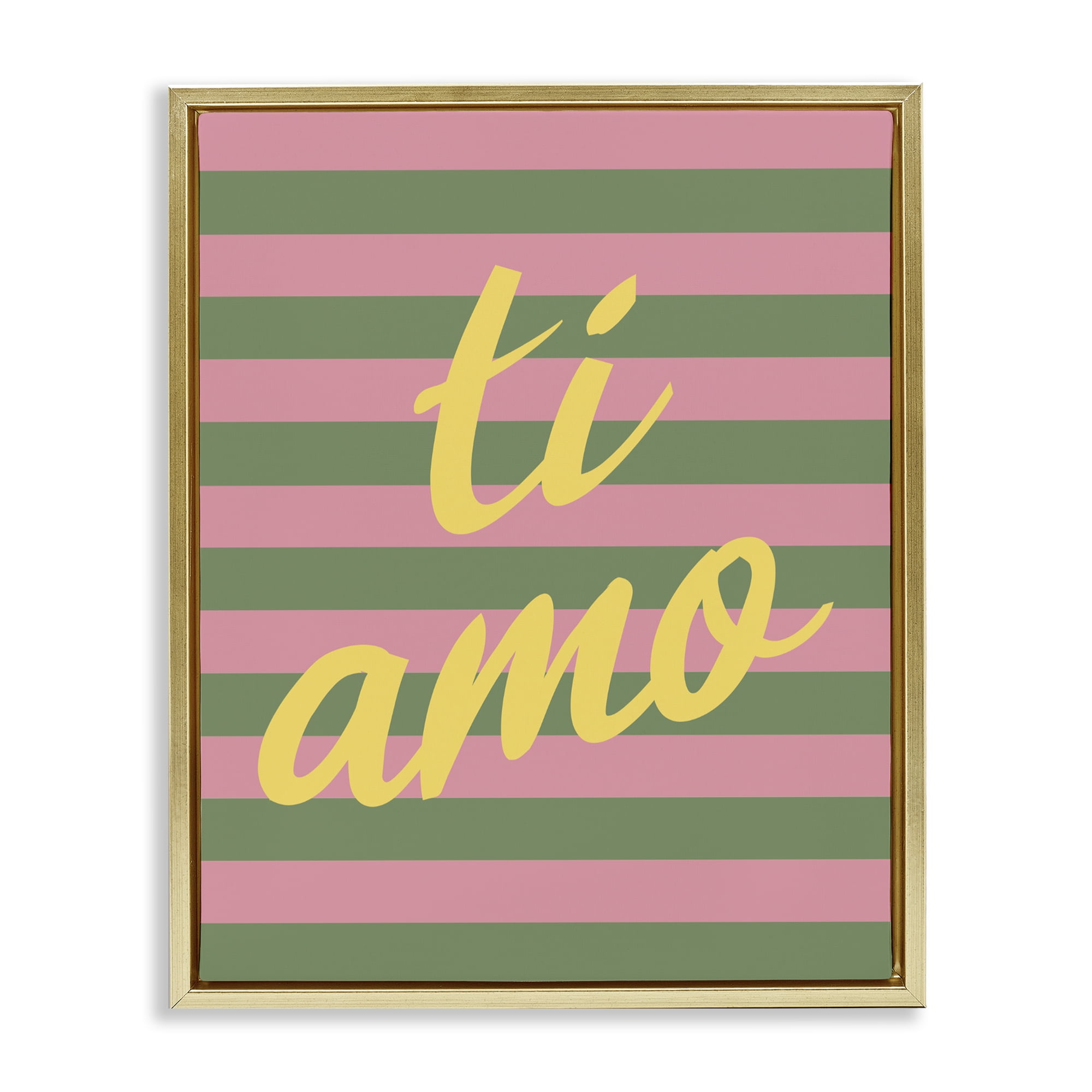 Stupell Industries Ti Amo Pink Green Stripes Gold Framed Floater Canvas Wall Art, design by SD Graphics Studio