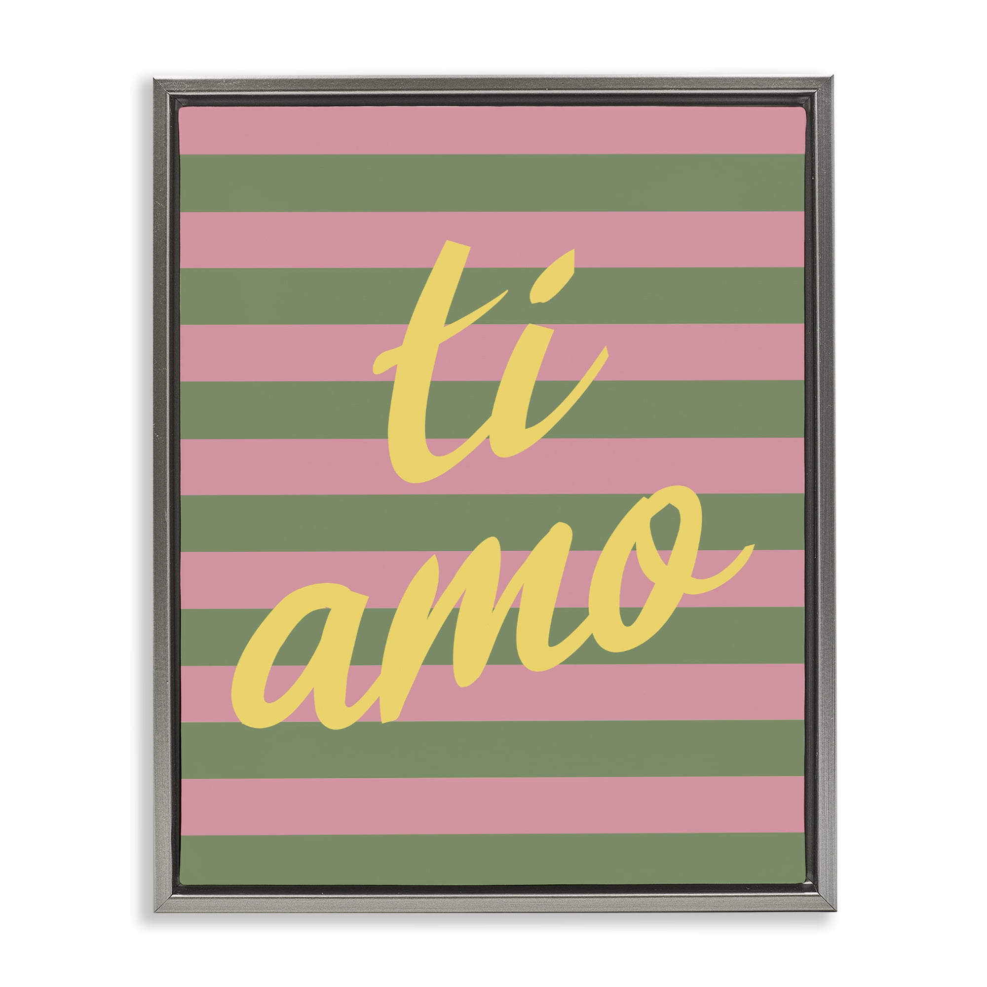 Stupell Industries Ti Amo Pink Green Stripes Gray Framed Floater Canvas Wall Art, design by SD Graphics Studio
