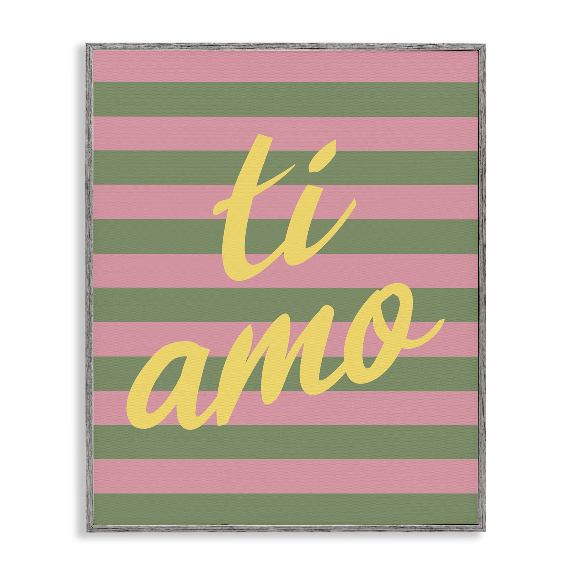 Stupell Industries Ti Amo Pink Green Stripes Gray Framed Giclee Art, design by SD Graphics Studio