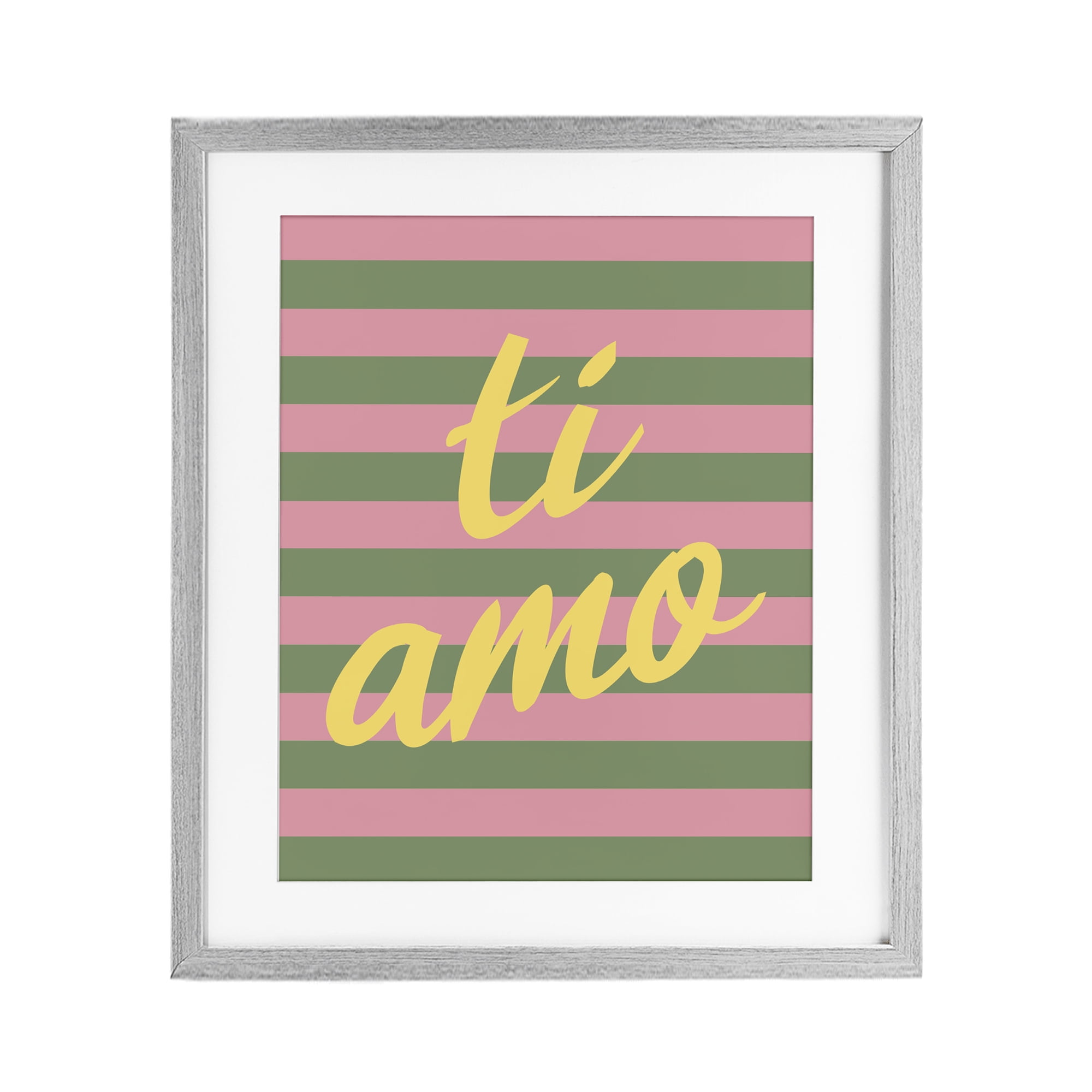 Stupell Industries Ti Amo Pink Green Stripes Gray Framed Print Under Glass, design by SD Graphics Studio