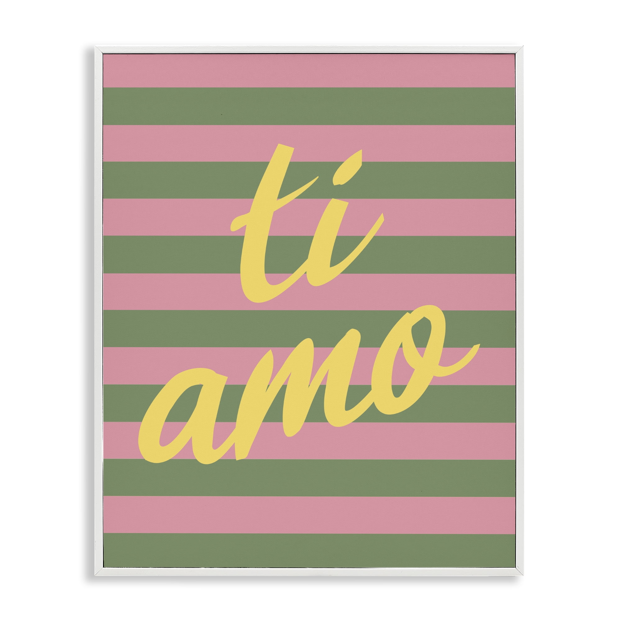 Stupell Industries Ti Amo Pink Green Stripes White Framed Giclee Art, design by SD Graphics Studio