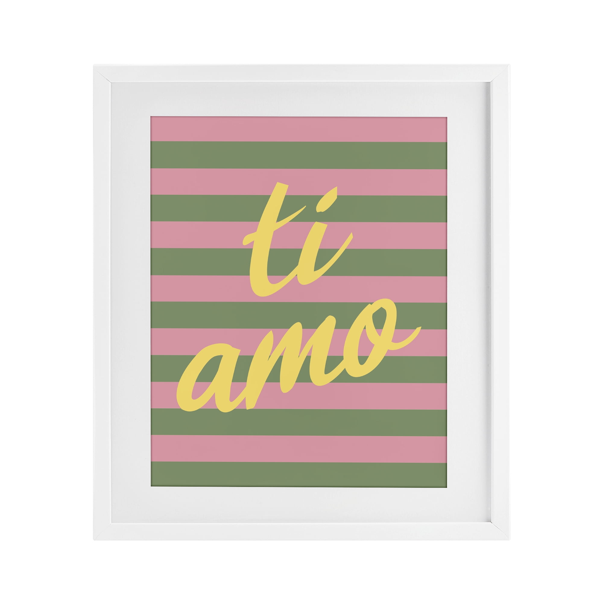Stupell Industries Ti Amo Pink Green Stripes White Framed Print Under Glass, design by SD Graphics Studio