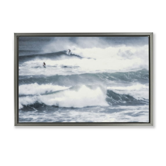 Stupell Industries Tidal Waves Clash Gray Framed Floater Canvas Wall Art design by Norm Stelfox, 17 x 25