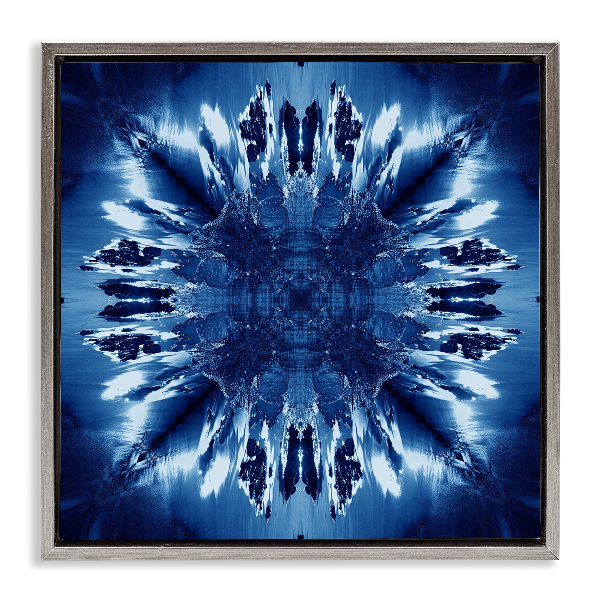 Stupell Industries Tie Dye Mirrored Shapes Abstract Painting Gray Floater Framed Canvas Art Print Wall Art, 18 x 18