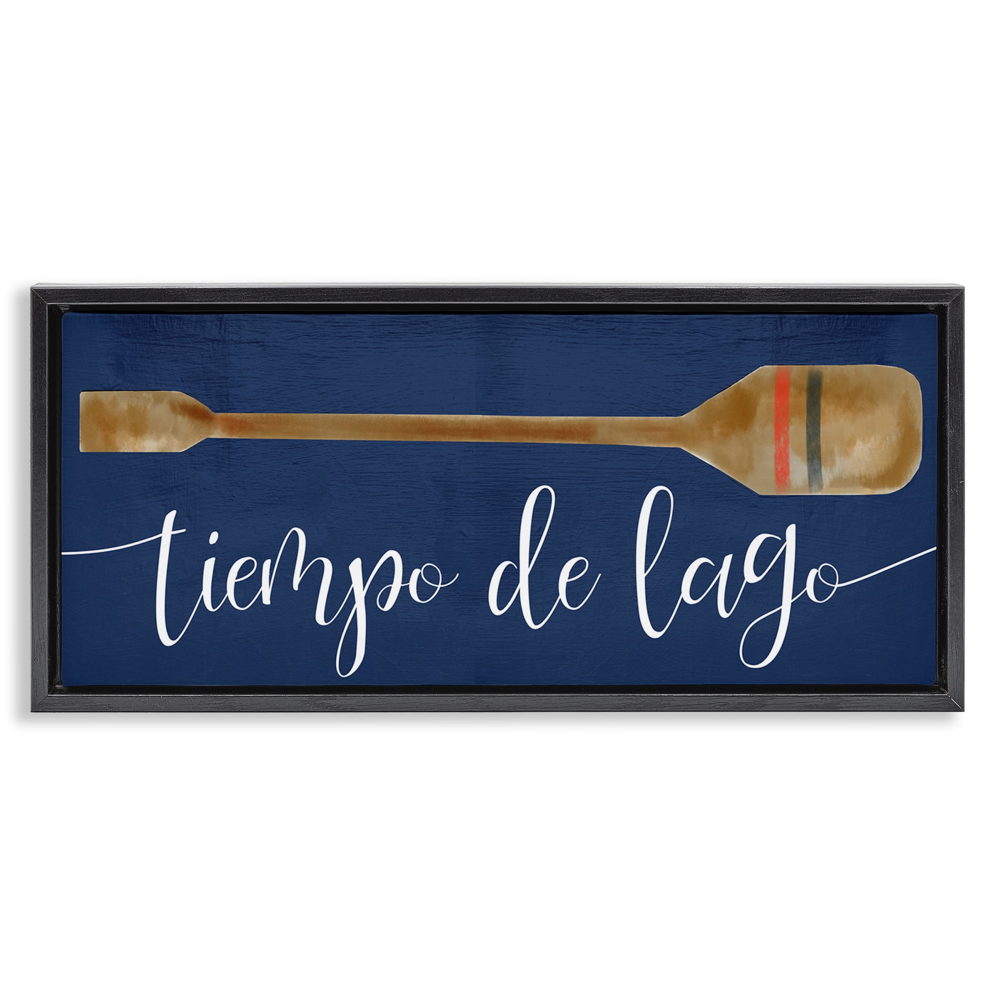 Stupell Industries Tiempo De Lago Náutica Inspirational Quotes & Sayings Painting Black Floater Framed Art Print Wall Art, 31 x 14