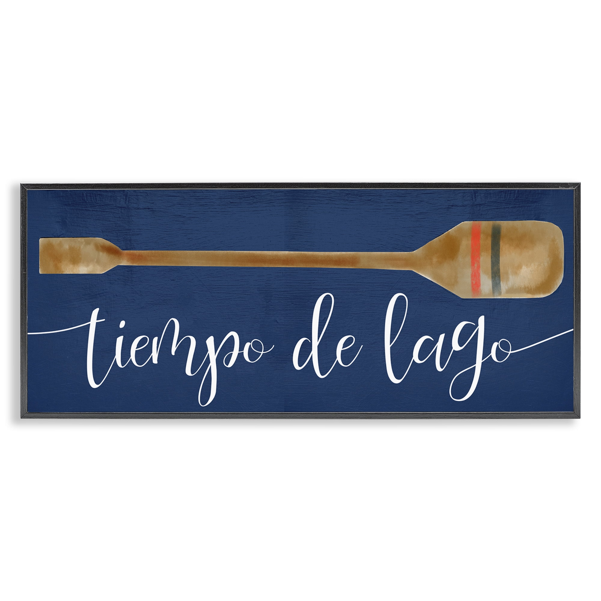 Stupell Industries Tiempo De Lago Náutica Inspirational Quotes & Sayings Painting Black Framed Art Print Wall Art, 24 x 10