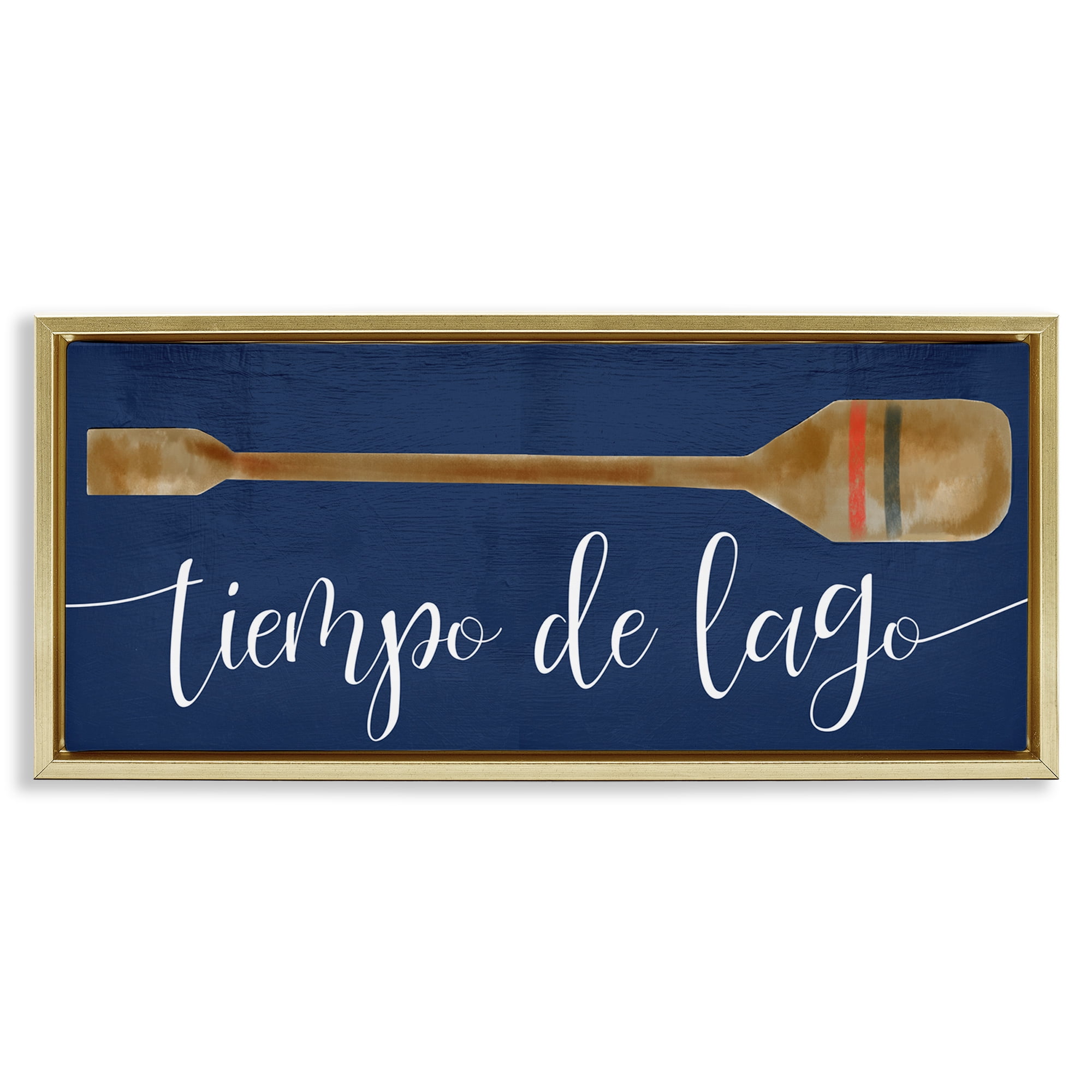 Stupell Industries Tiempo De Lago Náutica Inspirational Quotes & Sayings Painting Gold Floater Framed Art Print Wall Art, 25 x 11