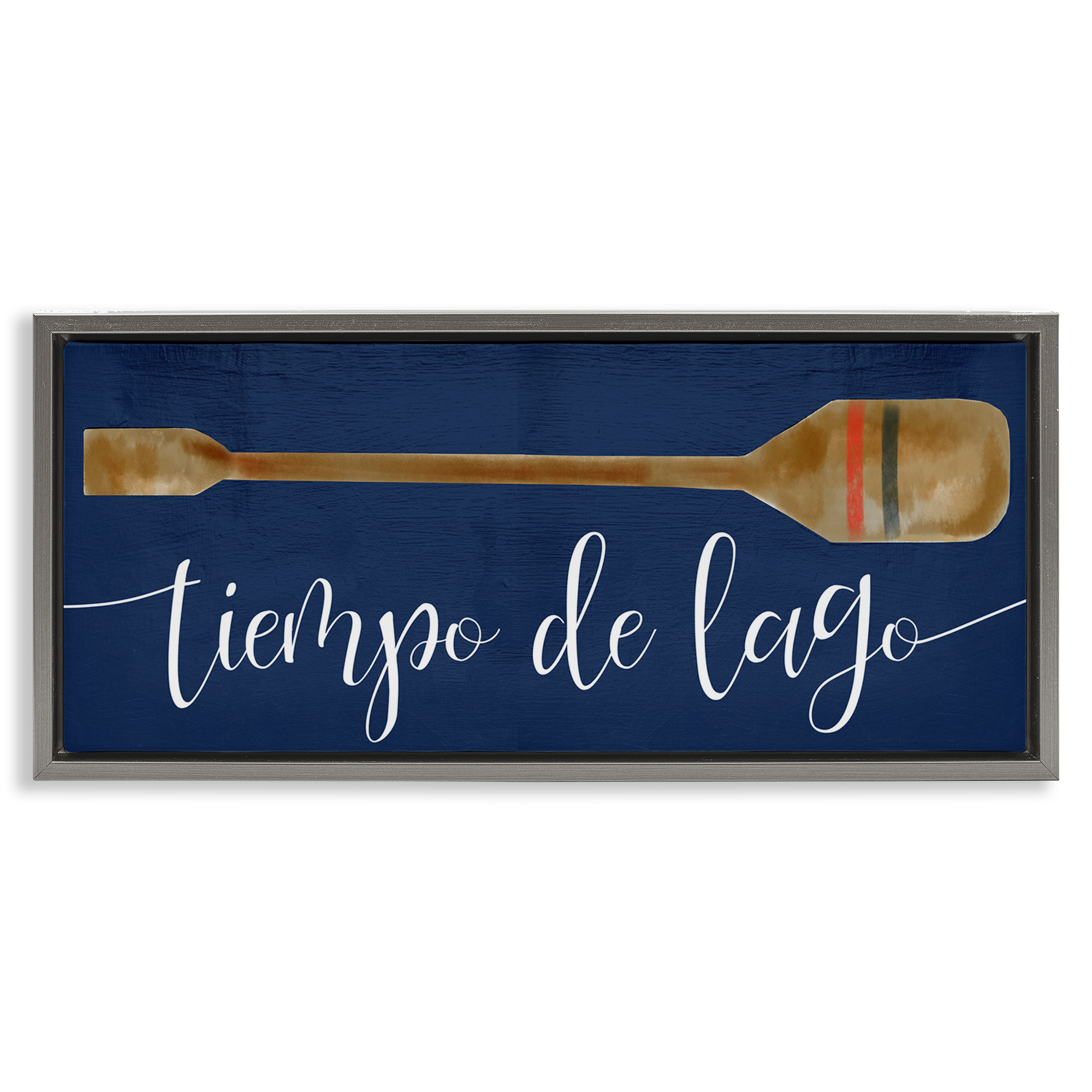 Stupell Industries Tiempo De Lago Náutica Inspirational Quotes & Sayings Painting Gray Floater Framed Art Print Wall Art, 31 x 14