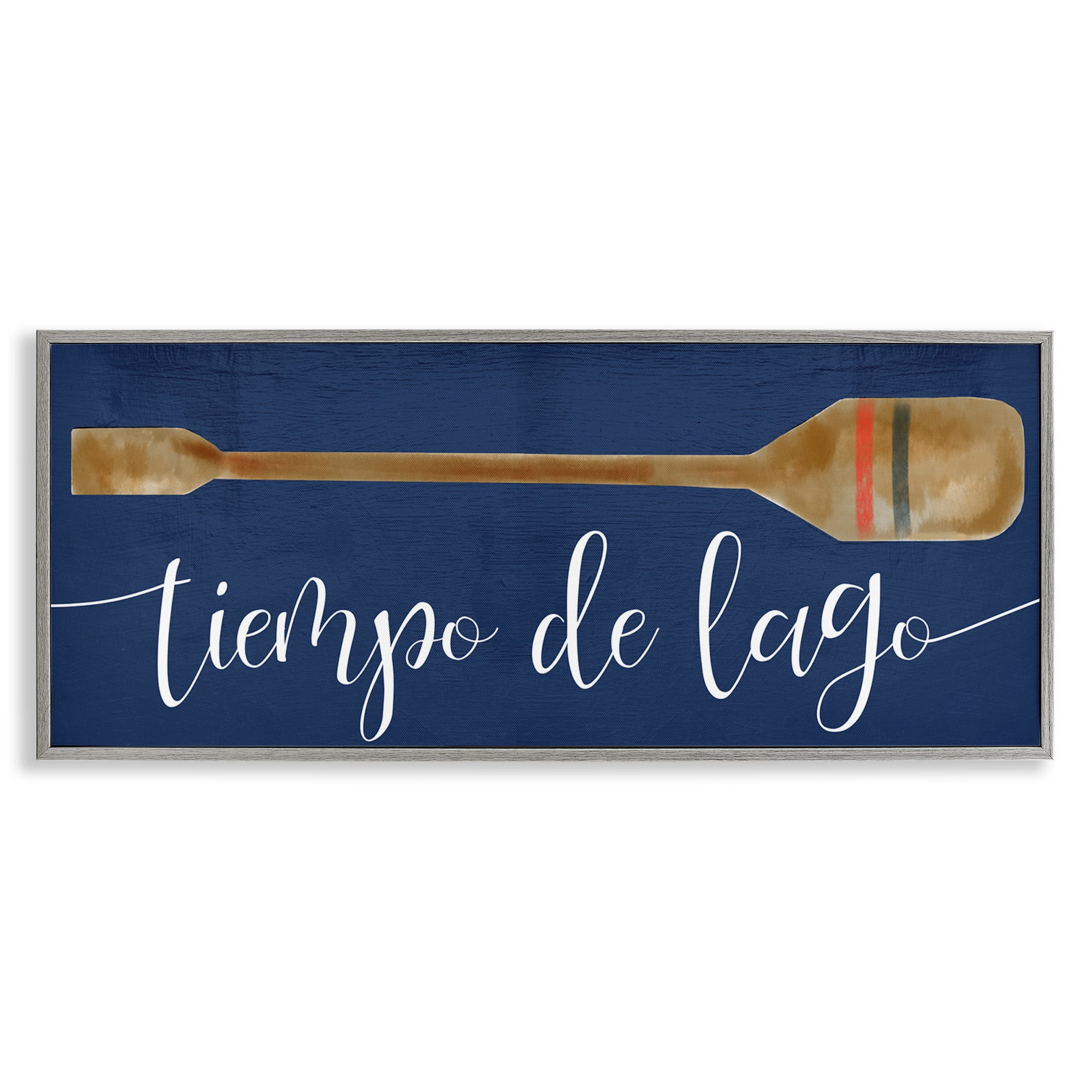 Stupell Industries Tiempo De Lago Náutica Inspirational Quotes & Sayings Painting Gray Framed Art Print Wall Art, 24 x 10