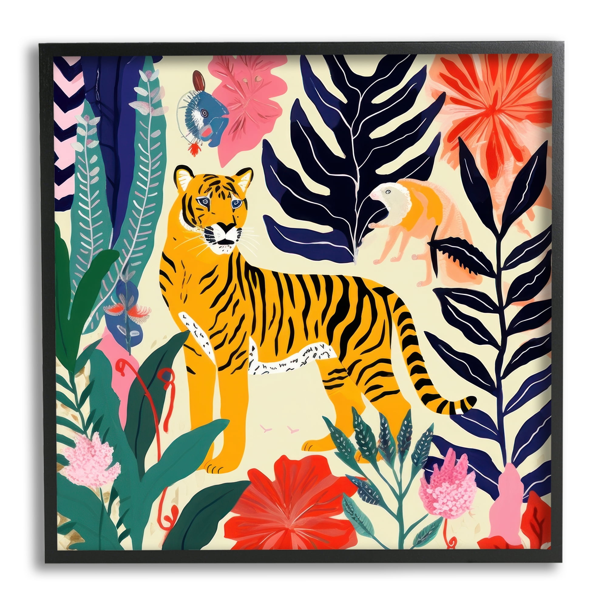 Stupell Industries Tiger & Abstract Creatures Animals & Insects Painting Black Framed Art Print Wall Art, 24 x 24