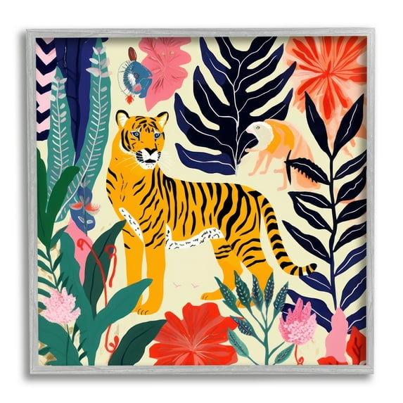 Stupell Industries Tiger & Abstract Creatures Animals & Insects Painting Gray Framed Art Print Wall Art, 12 x 12