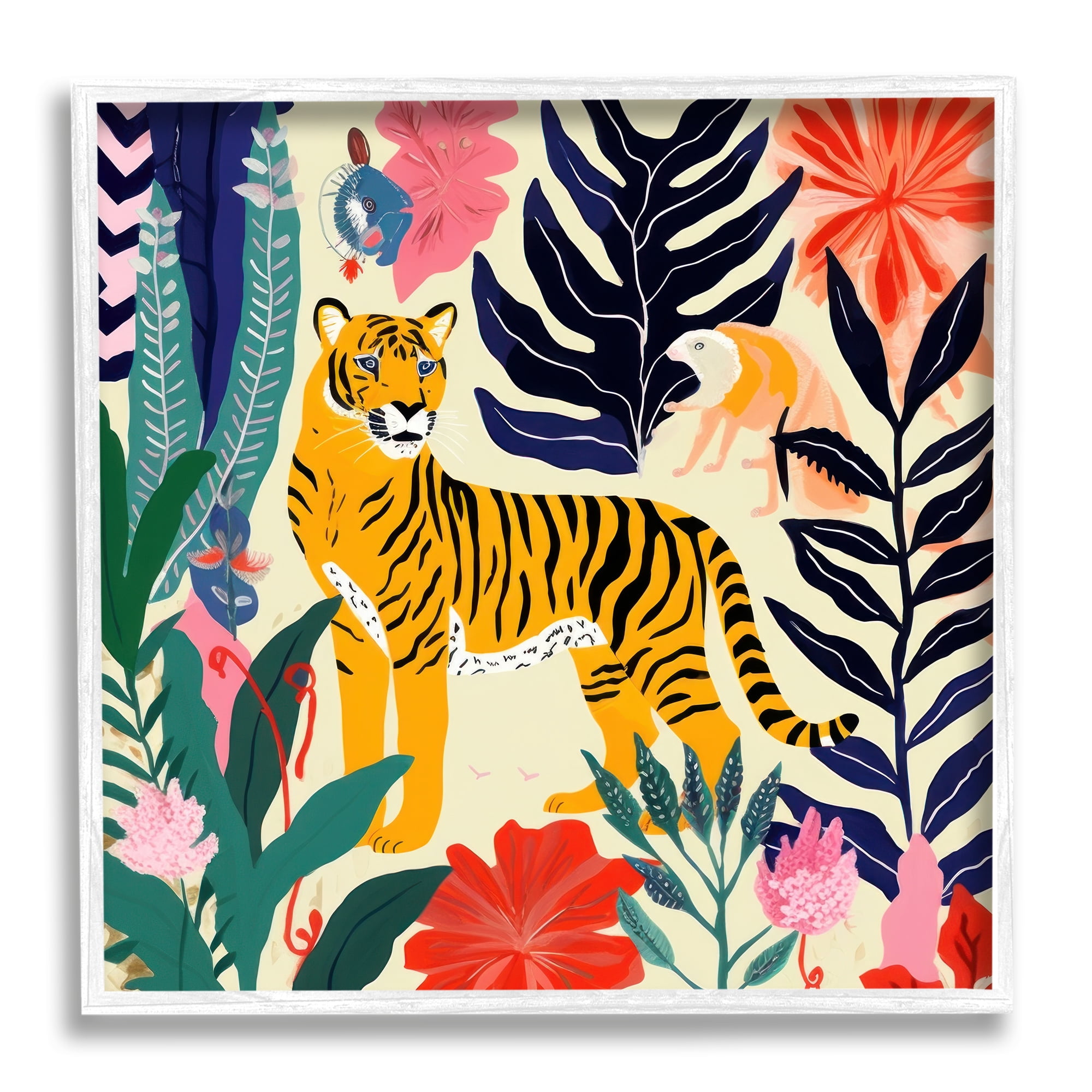 Stupell Industries Tiger & Abstract Creatures Animals & Insects Painting White Framed Art Print Wall Art, 24 x 24