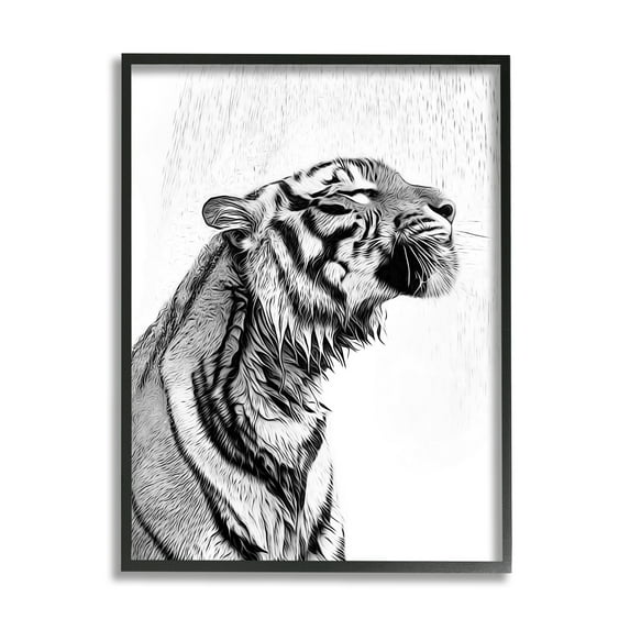 Stupell Industries Tiger Bathroom Splash Animals & Insects Painting Black Framed Art Print Wall Art, 16 x 20