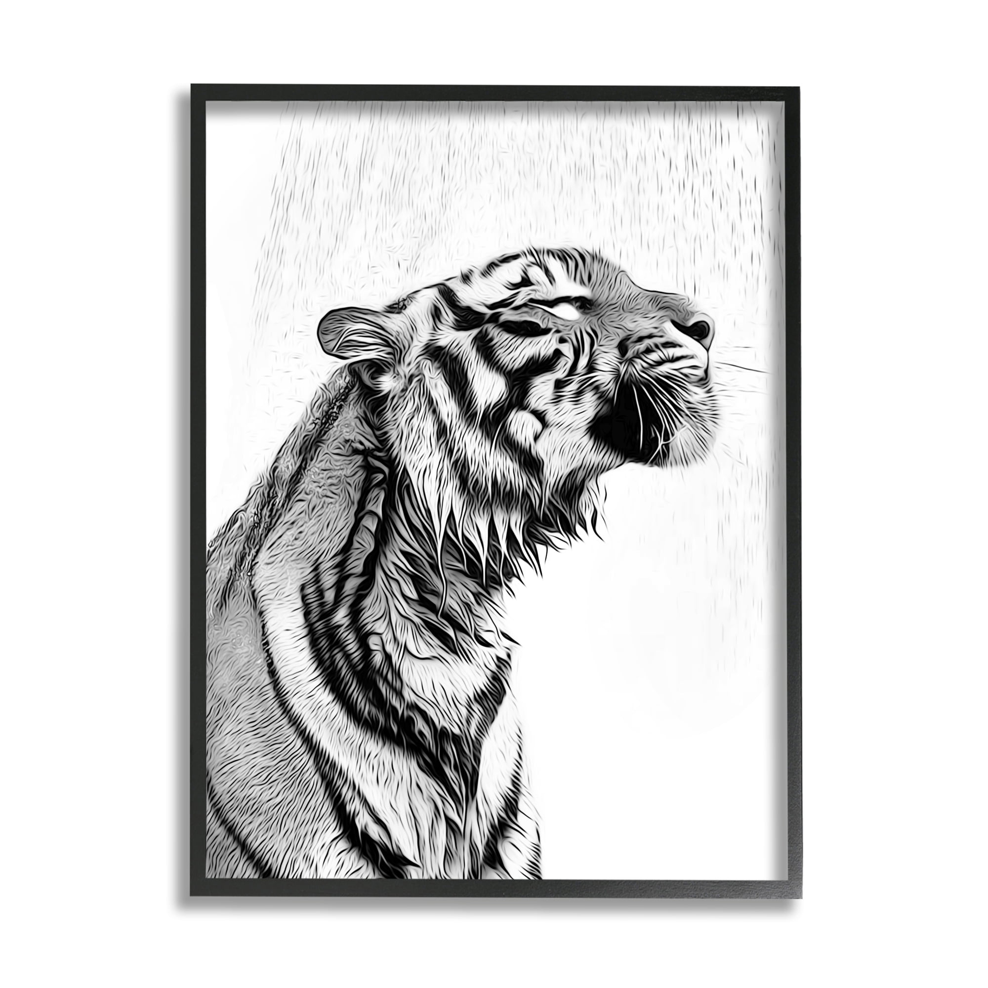 Stupell Industries Tiger Bathroom Splash Animals & Insects Painting Black Framed Art Print Wall Art, 24 x 30