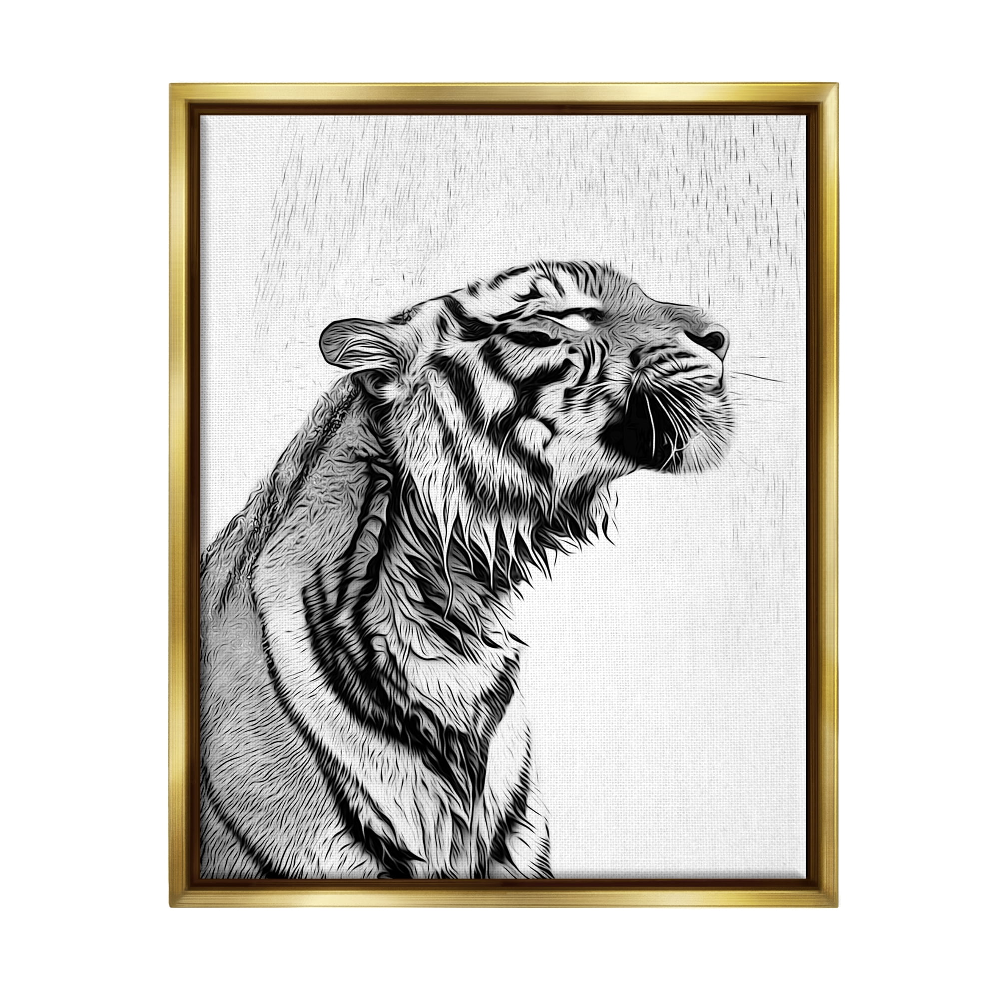 Stupell Industries Tiger Bathroom Splash Animals & Insects Painting Gold Floater Framed Canvas Art Print Wall Art, 17 x 21