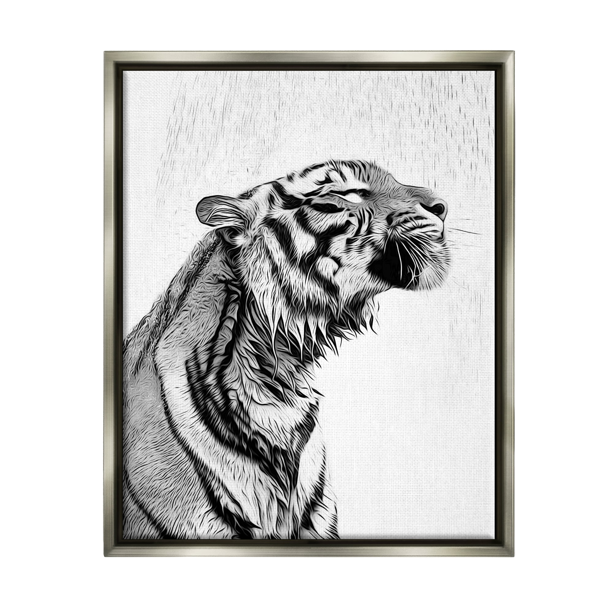 Stupell Industries Tiger Bathroom Splash Animals & Insects Painting Gray Floater Framed Canvas Art Print Wall Art, 17 x 21
