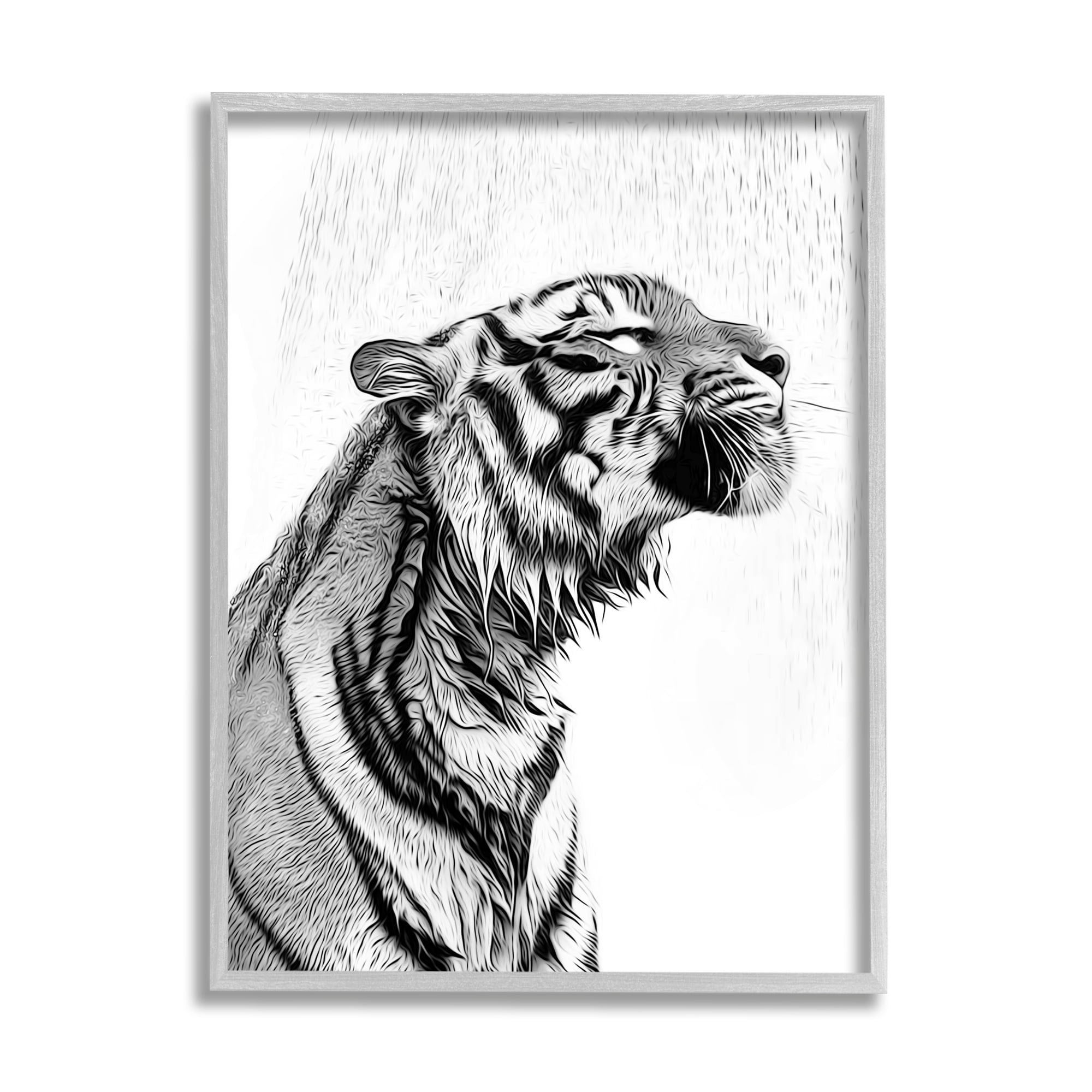 Stupell Industries Tiger Bathroom Splash Animals & Insects Painting Gray Framed Art Print Wall Art, 16 x 20