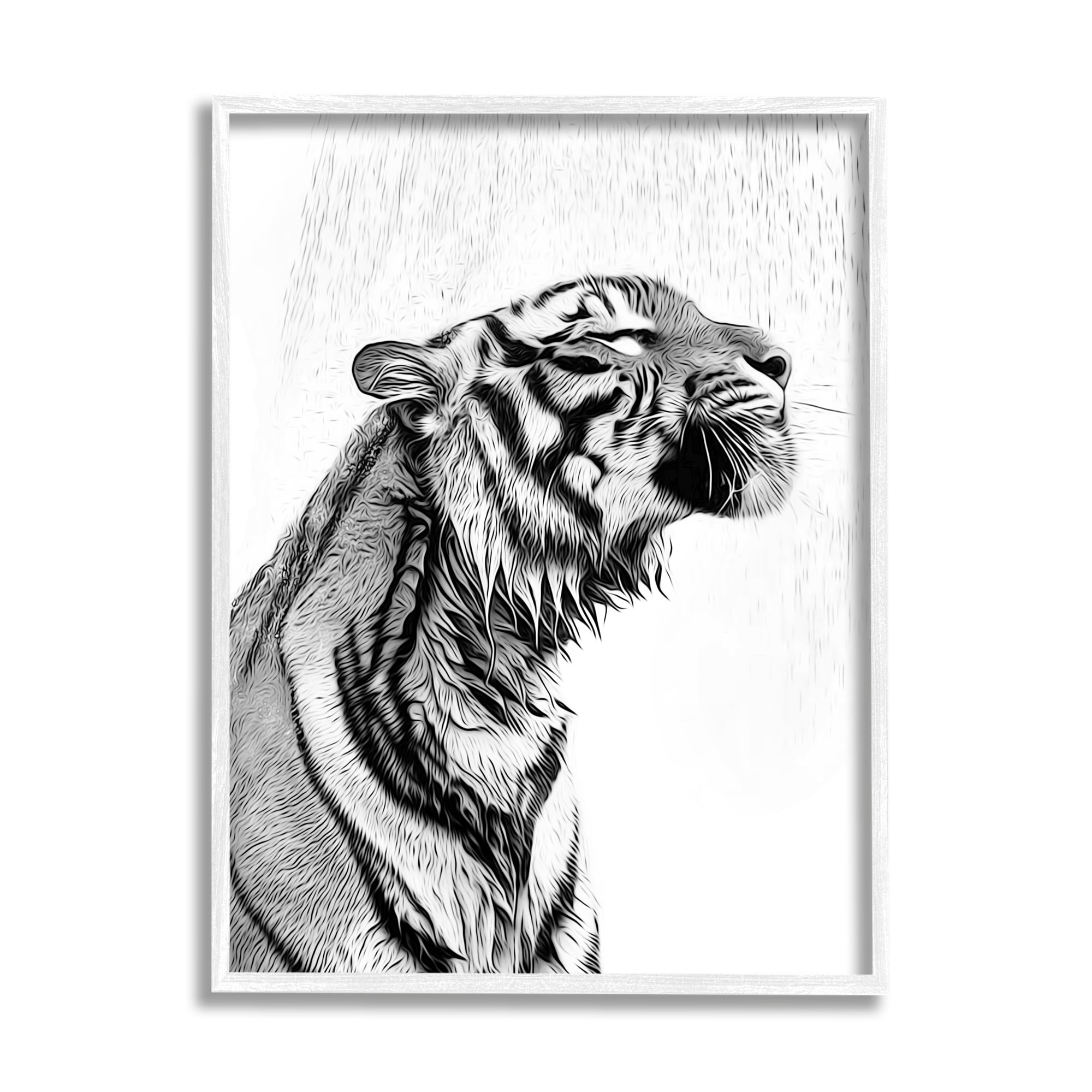 Stupell Industries Tiger Bathroom Splash Animals & Insects Painting White Framed Art Print Wall Art, 24 x 30