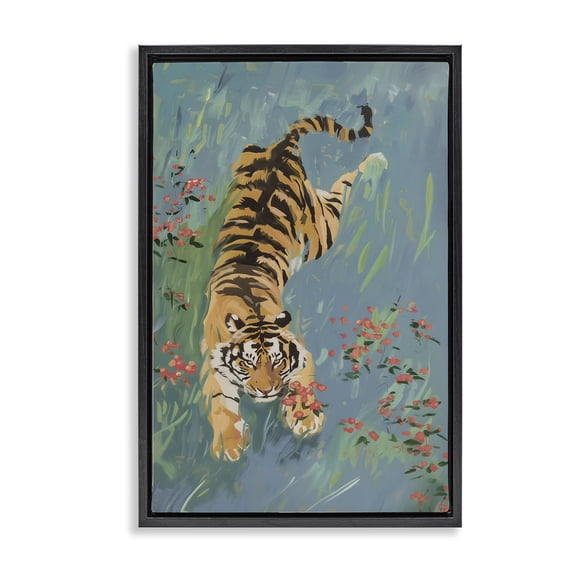 Stupell Industries Tiger Burning Bright Black Framed Floater Canvas Wall Art design by Amanda Tsoukanelis, 25 x 17