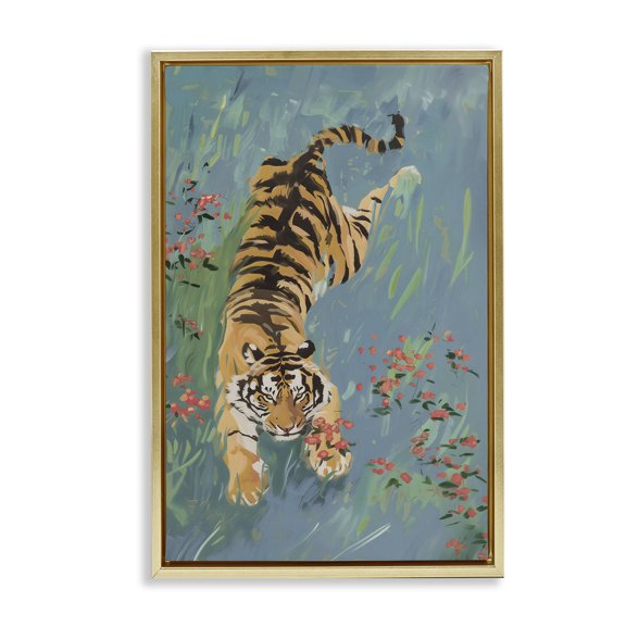 Stupell Industries Tiger Burning Bright Gold Framed Floater Canvas Wall Art design by Amanda Tsoukanelis, 31 x 21