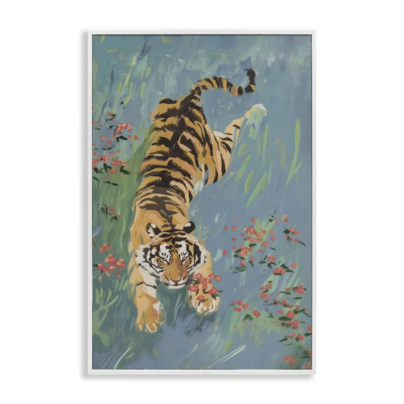 Stupell Industries Tiger Burning Bright White Framed Giclee Art design by Amanda Tsoukanelis, 18 x 12