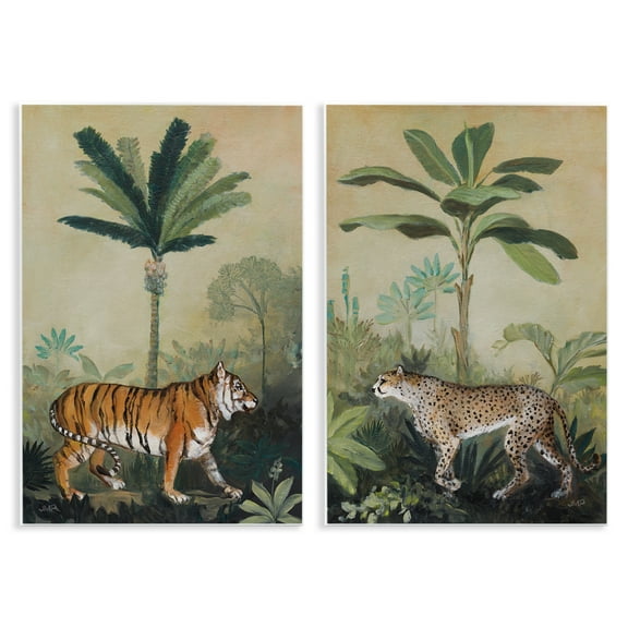 Stupell Industries Tiger Cheetah Jungle Forest Animals Painting Unframed Art Print Wall Art, 10 x 15, Set of 2