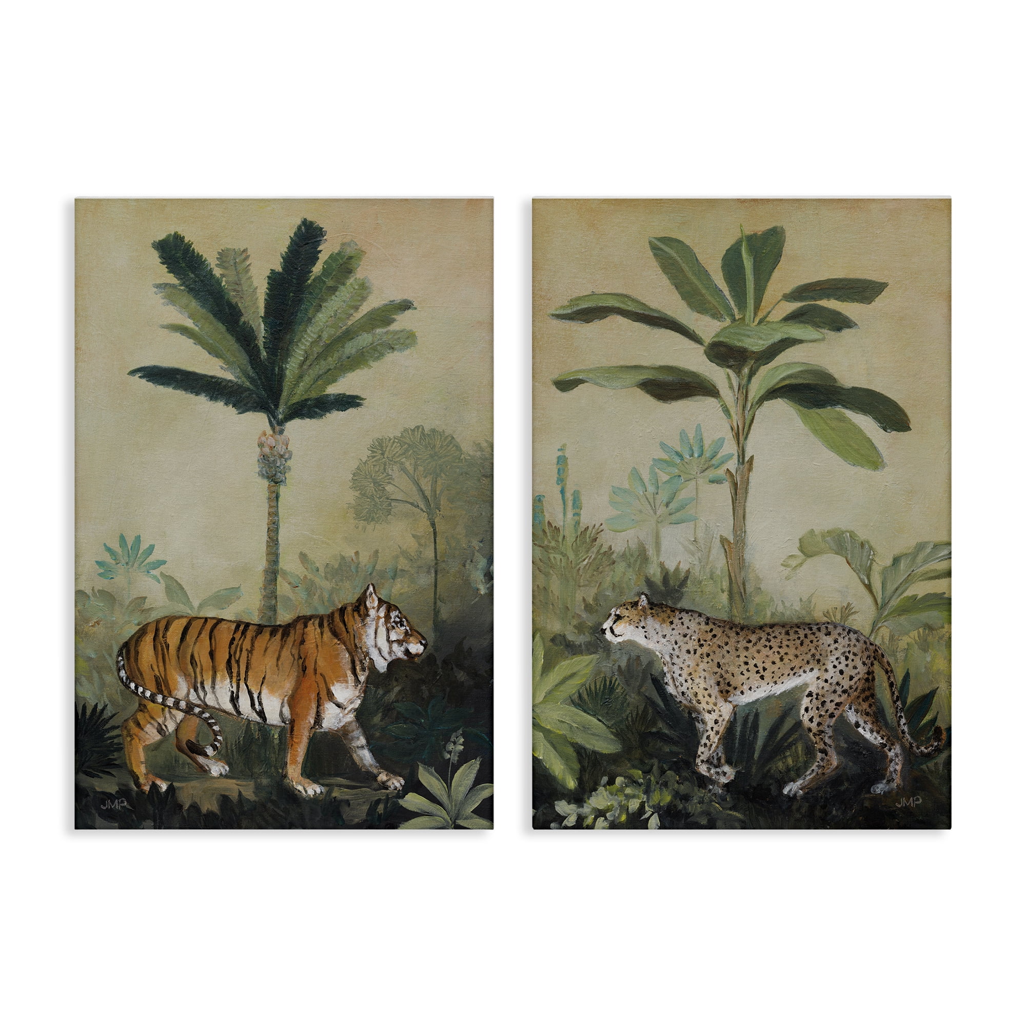 Stupell Industries Tiger Cheetah Jungle Forest Animals Painting Wrapped Canvas Art Print Wall Art, 24 x 36, Set of 2