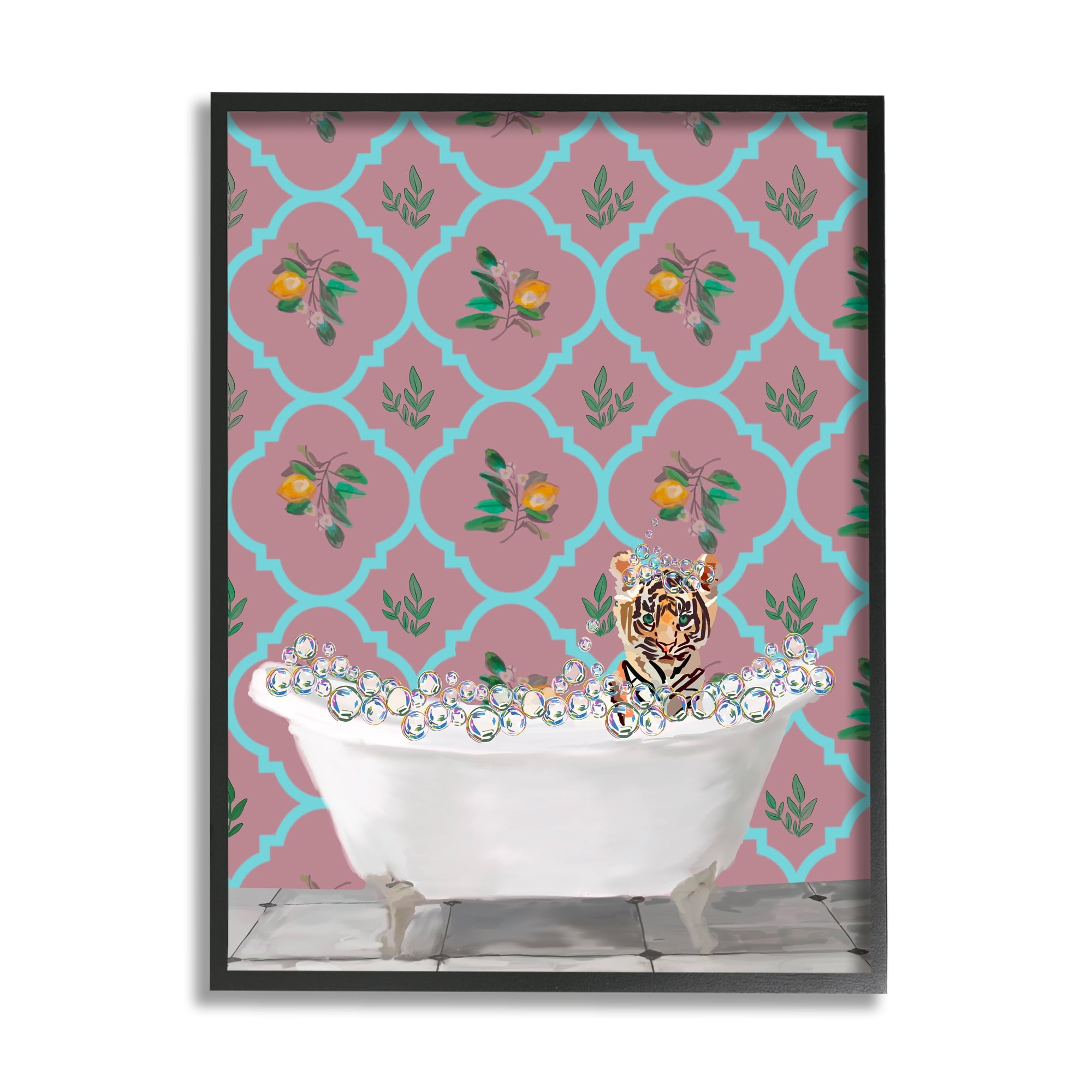 Stupell Industries Tiger Cub in Bath Animals & Insects Painting Black Framed Art Print Wall Art, 16 x 20
