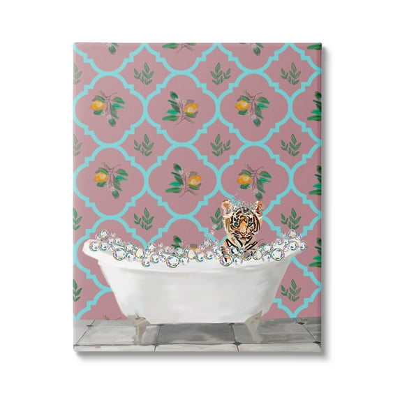 Stupell Industries Tiger Cub in Bath Animals & Insects Painting Gallery Wrapped Canvas Print Wall Art, 36 x 48