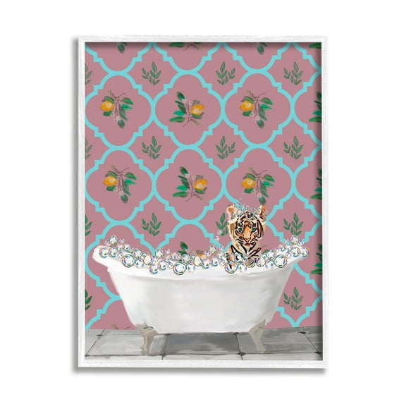 Stupell Industries Tiger Cub in Bath Animals & Insects Painting White Framed Art Print Wall Art, 11 x 14